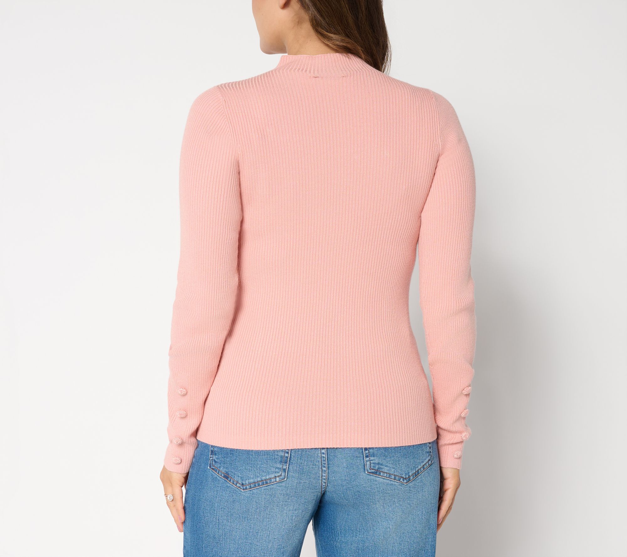 Studio Park x Sandra Bennett Mock Neck Sweater with Covered Buttons
