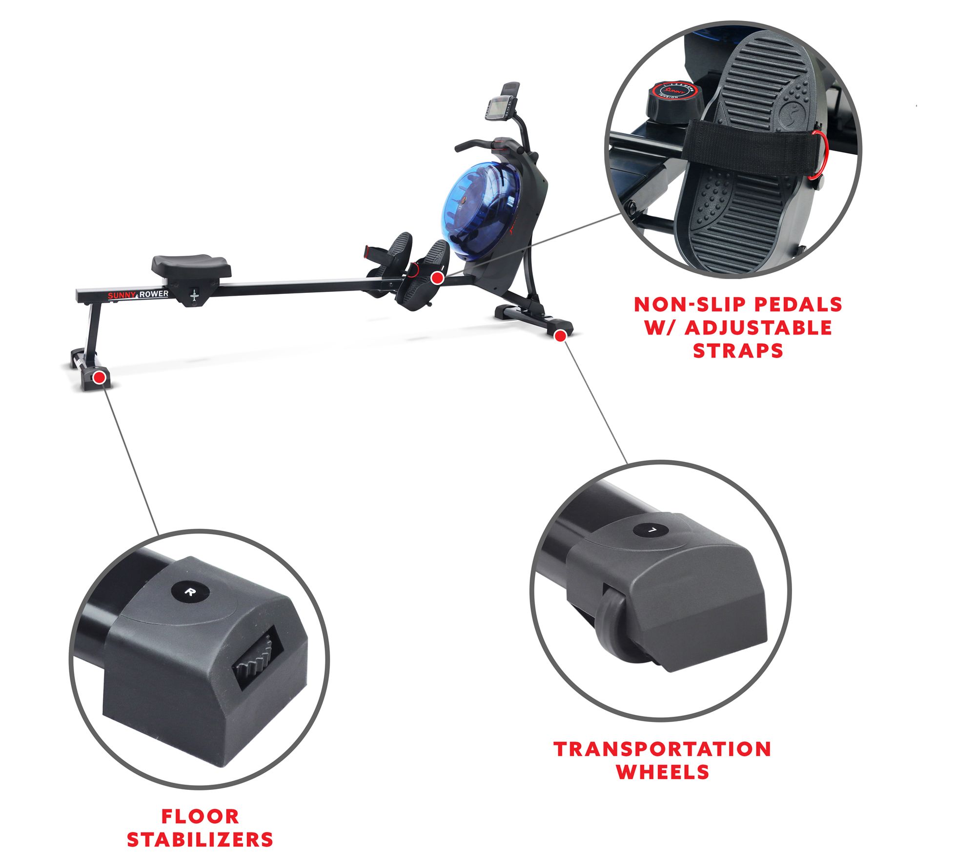 Sunny Health Fitness Smart Magnetic Water Rower