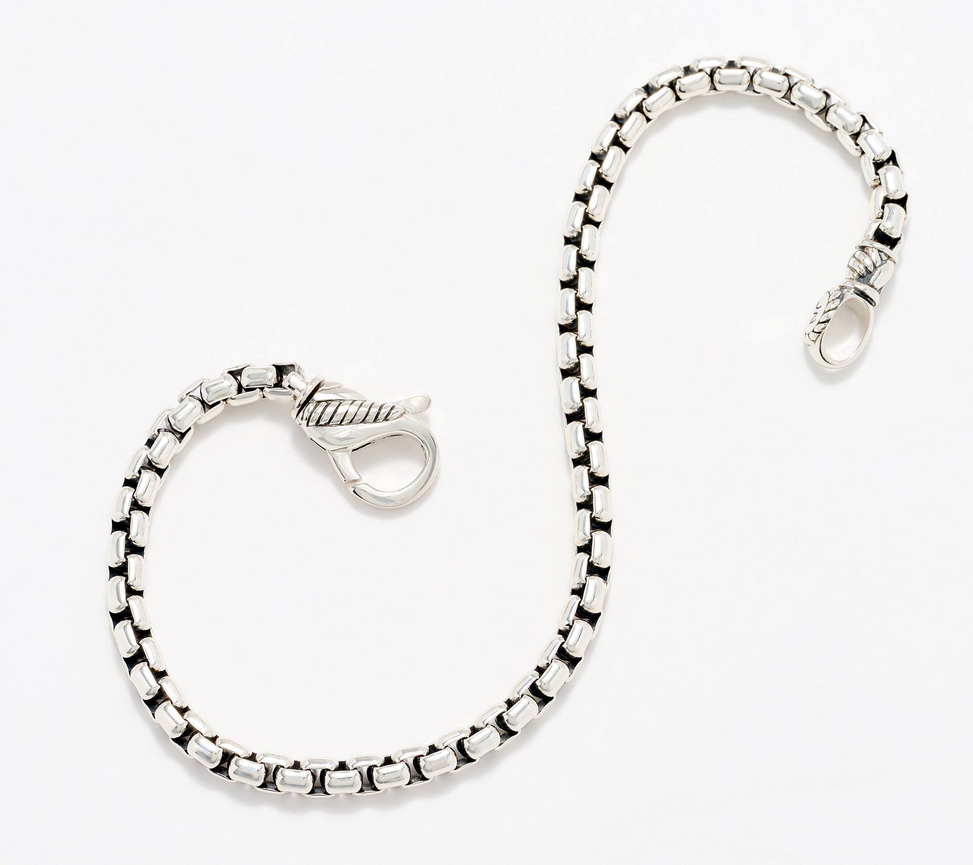 JAI Sterling Silver 3.7mm Box Chain Bracelet, 10.2g
