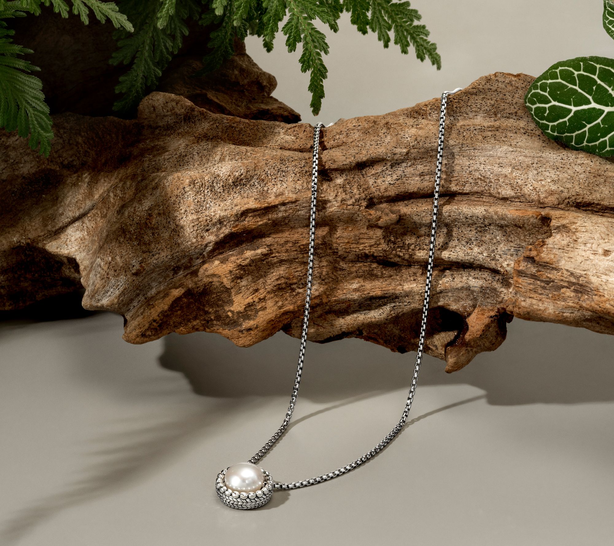 JAI Sterling Silver 1.6mm Baby Box Chain Cultured Pearl Necklace