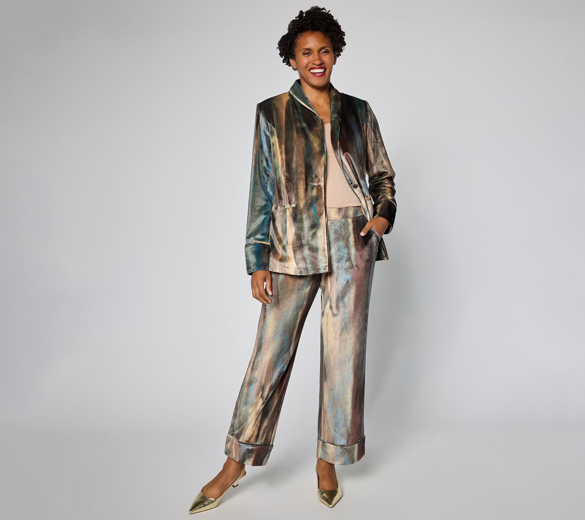 LOGO by Lori Goldstein Regular Printed Velvet Full Length Pants