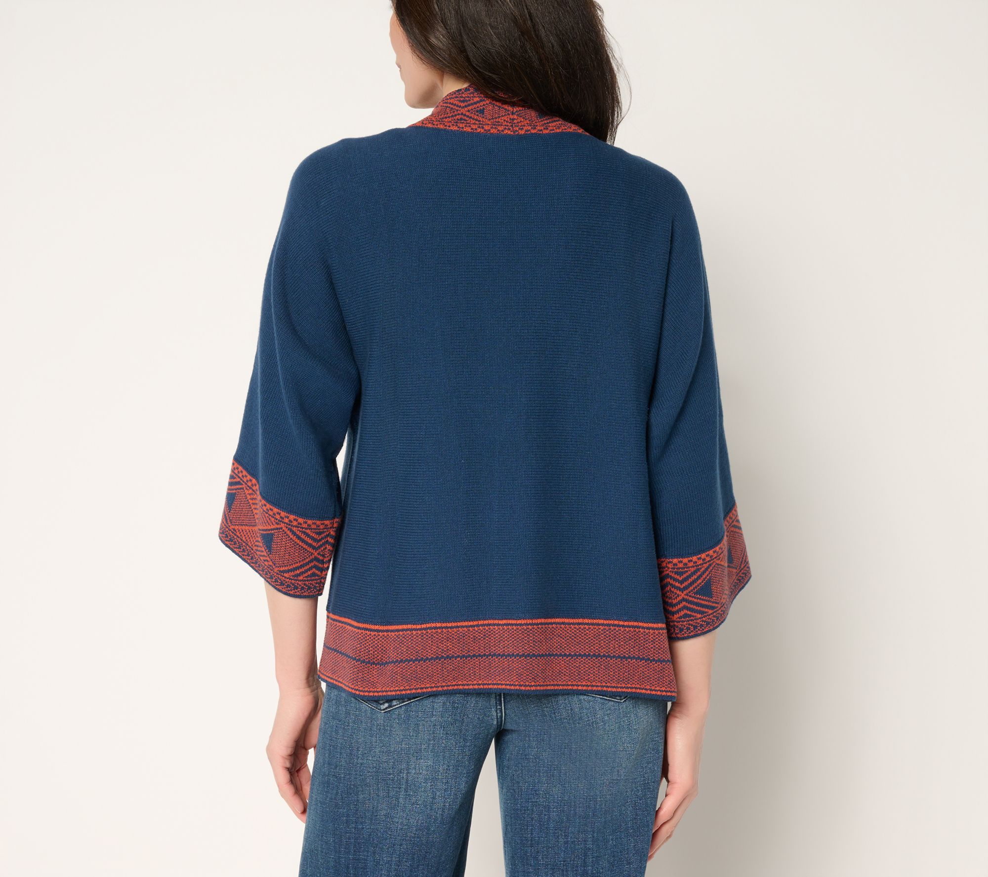 Belle Boho by Kim Gravel Border Trim Open Front Cardigan