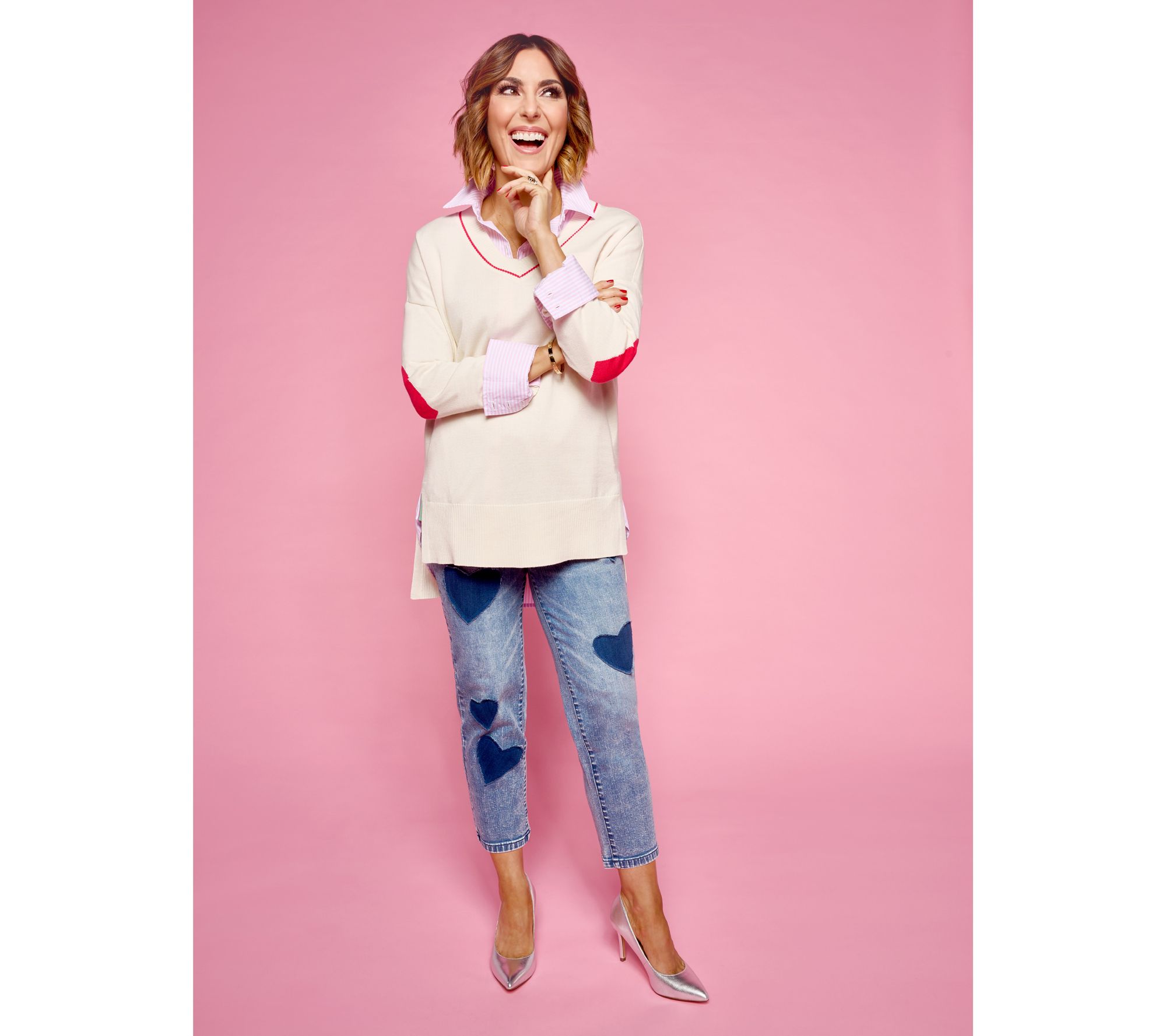 Studio Park x Amy Stran V-Neck Heart Sleeve Sweater