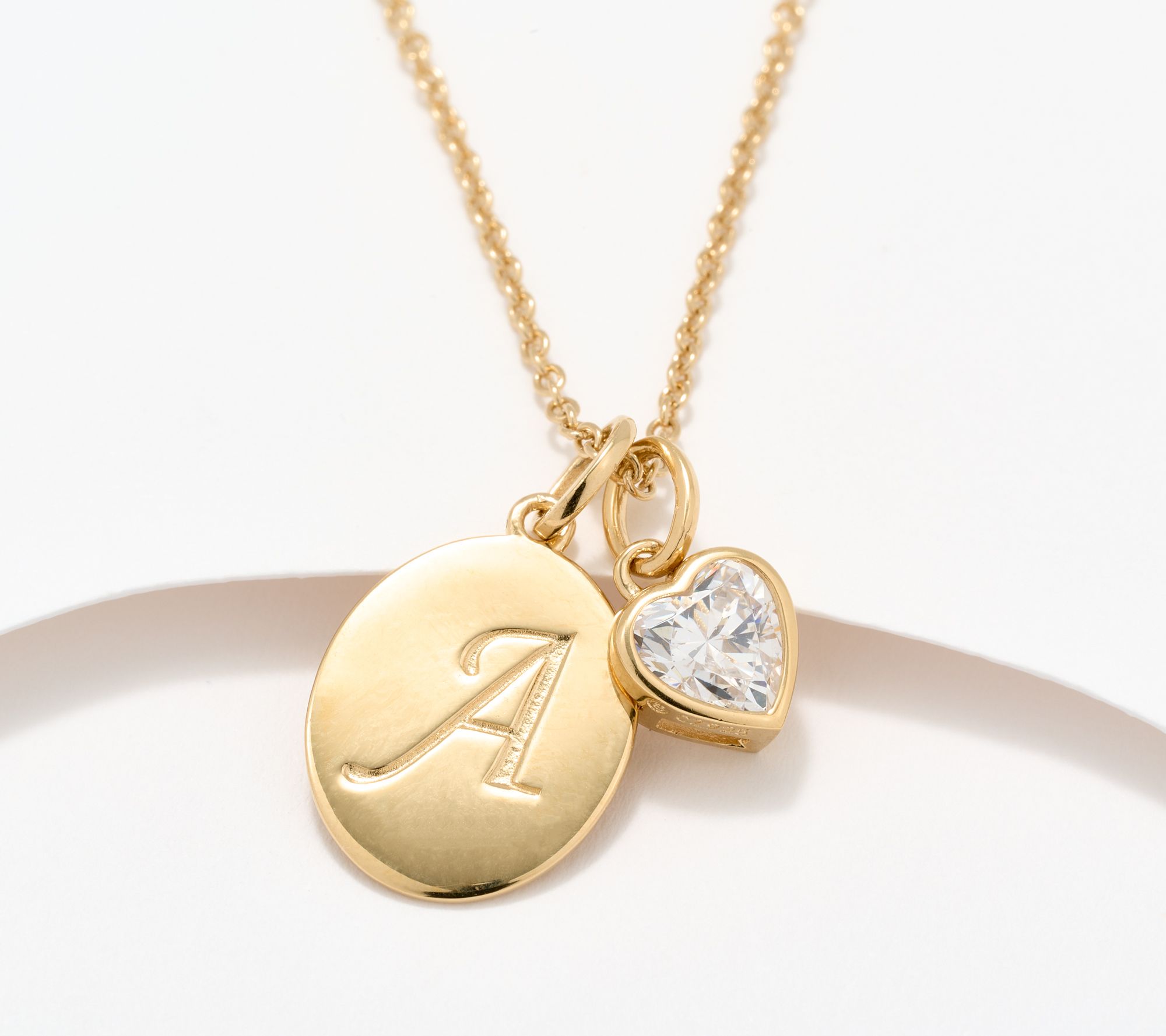 Diamonique Classics Initial Charm Necklace, Gold Plated