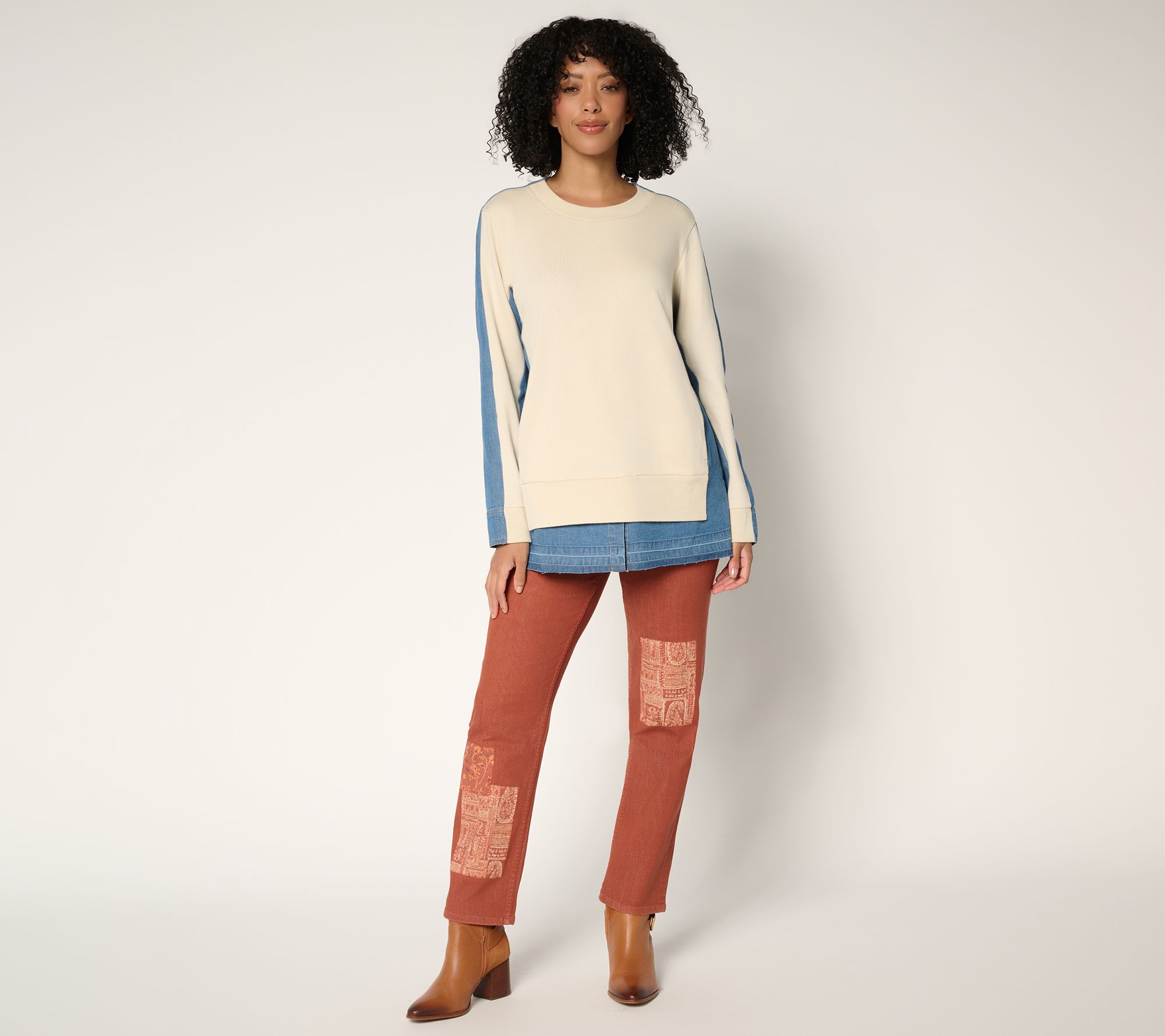 LOGO by Lori Goldstein Long Sleeve Mix Media Sweatshirt