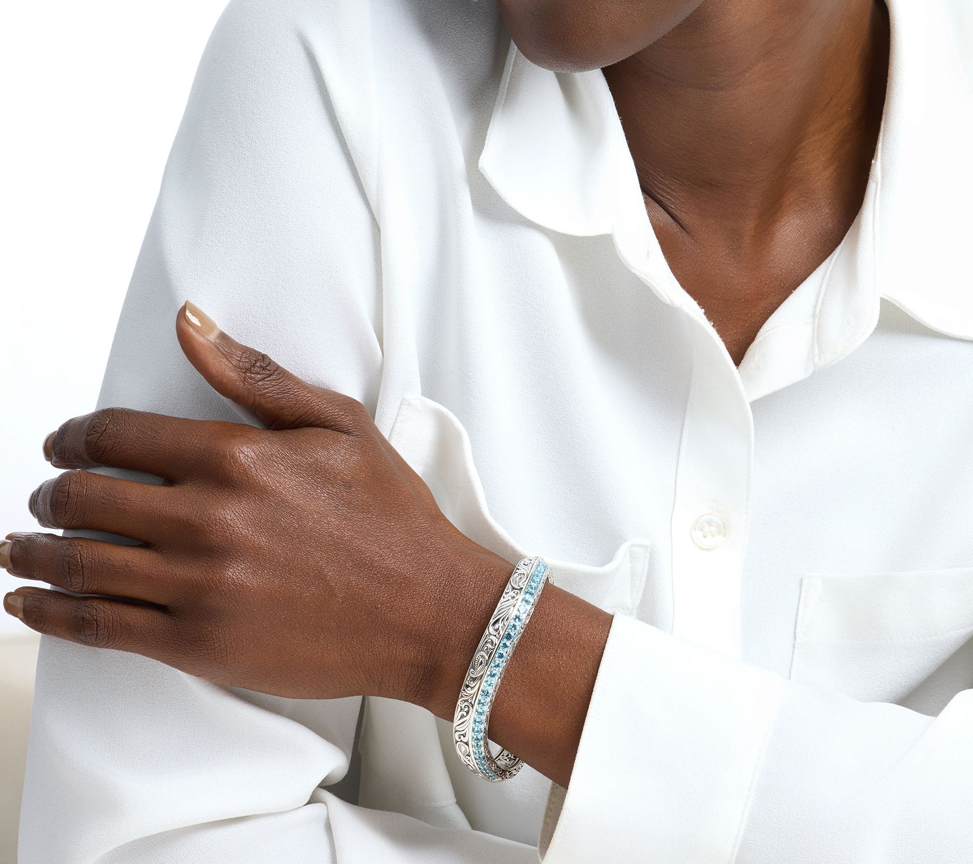 Third Person Sterling Silver Pave Gemstone Bangle Bracelet