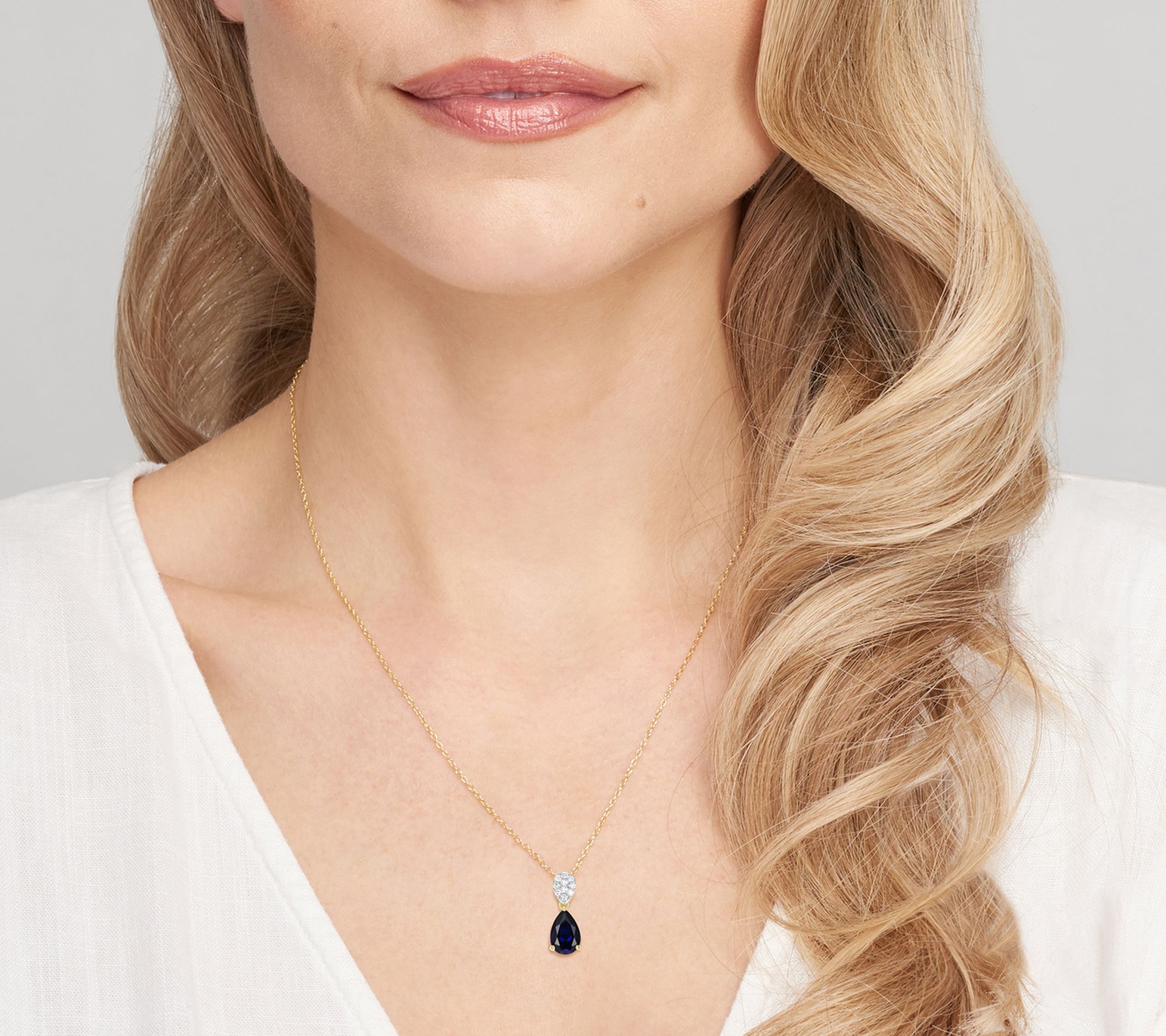 LuxLab Grown Pear Birthstone & Diamond Necklace, 18K Plated