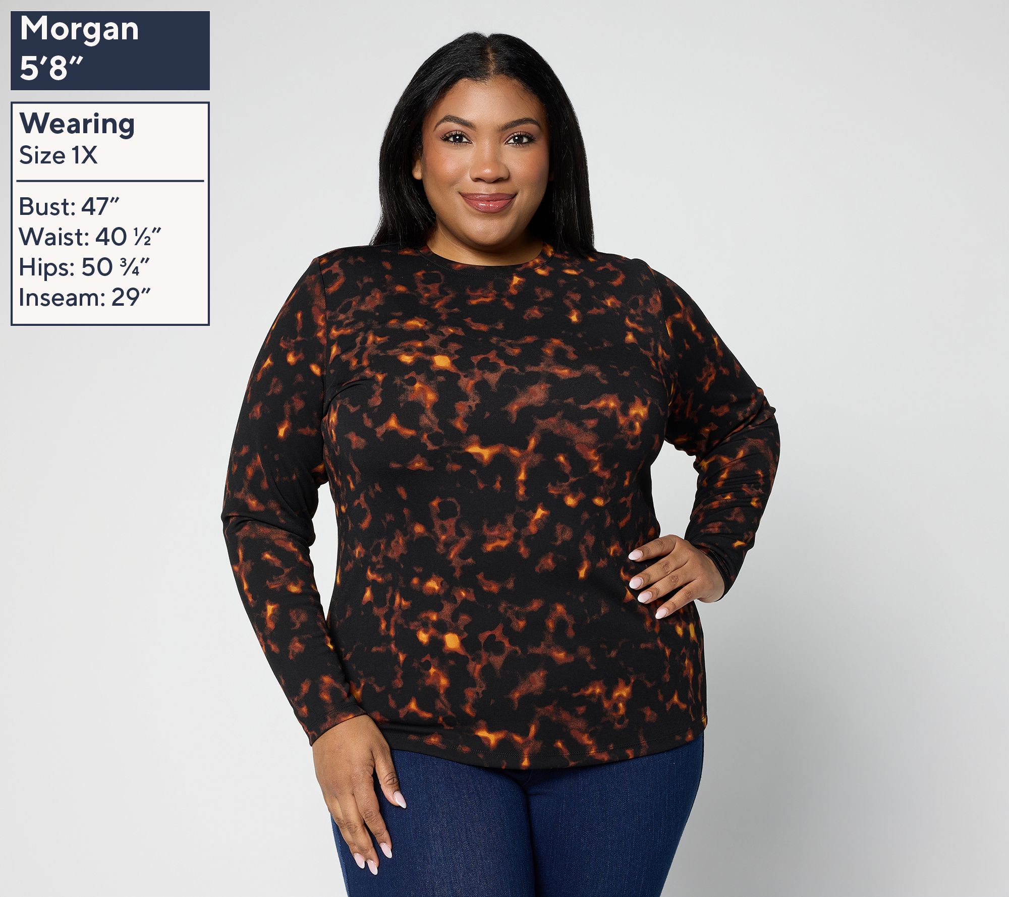 Carla Rockmore Collection Printed Long Sleeve Crew Neck Top