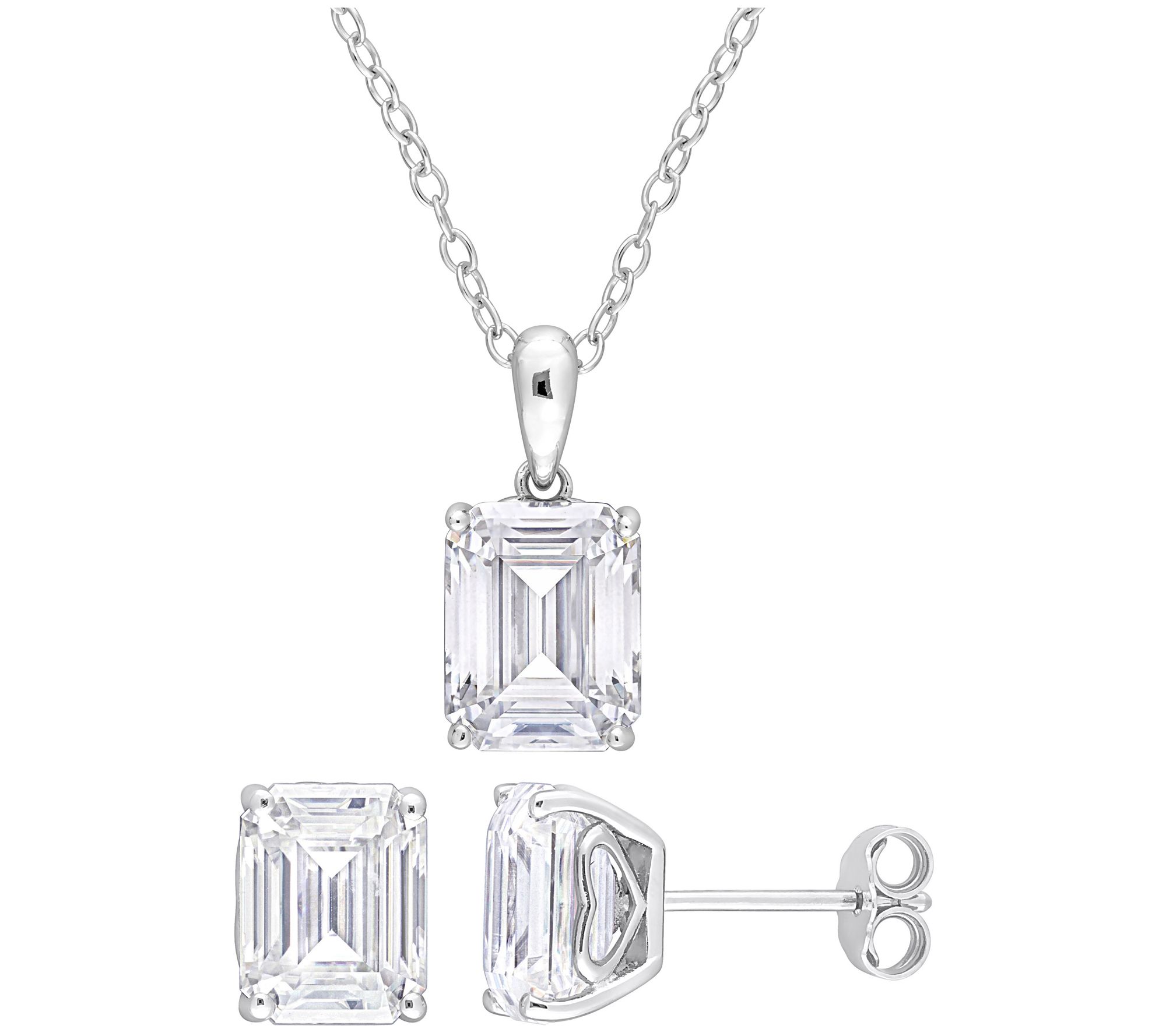 MoissanIce 7.50 cttw Earrings & Necklace Set, S terling Silver