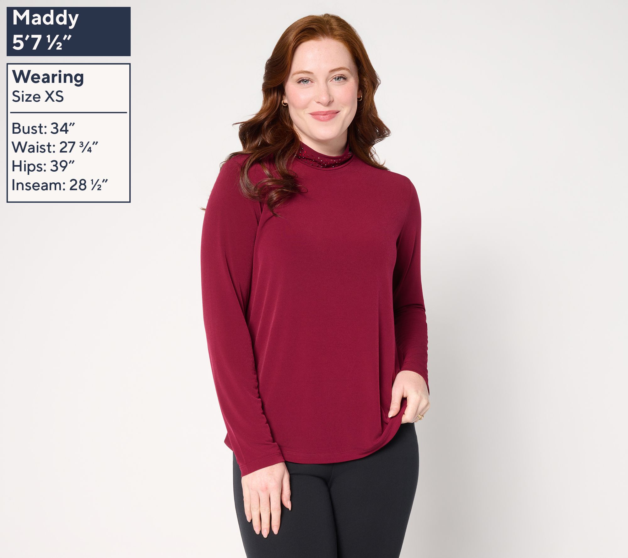 Susan Graver Occasions Liquid Knit Embellished Mock-Neck Top