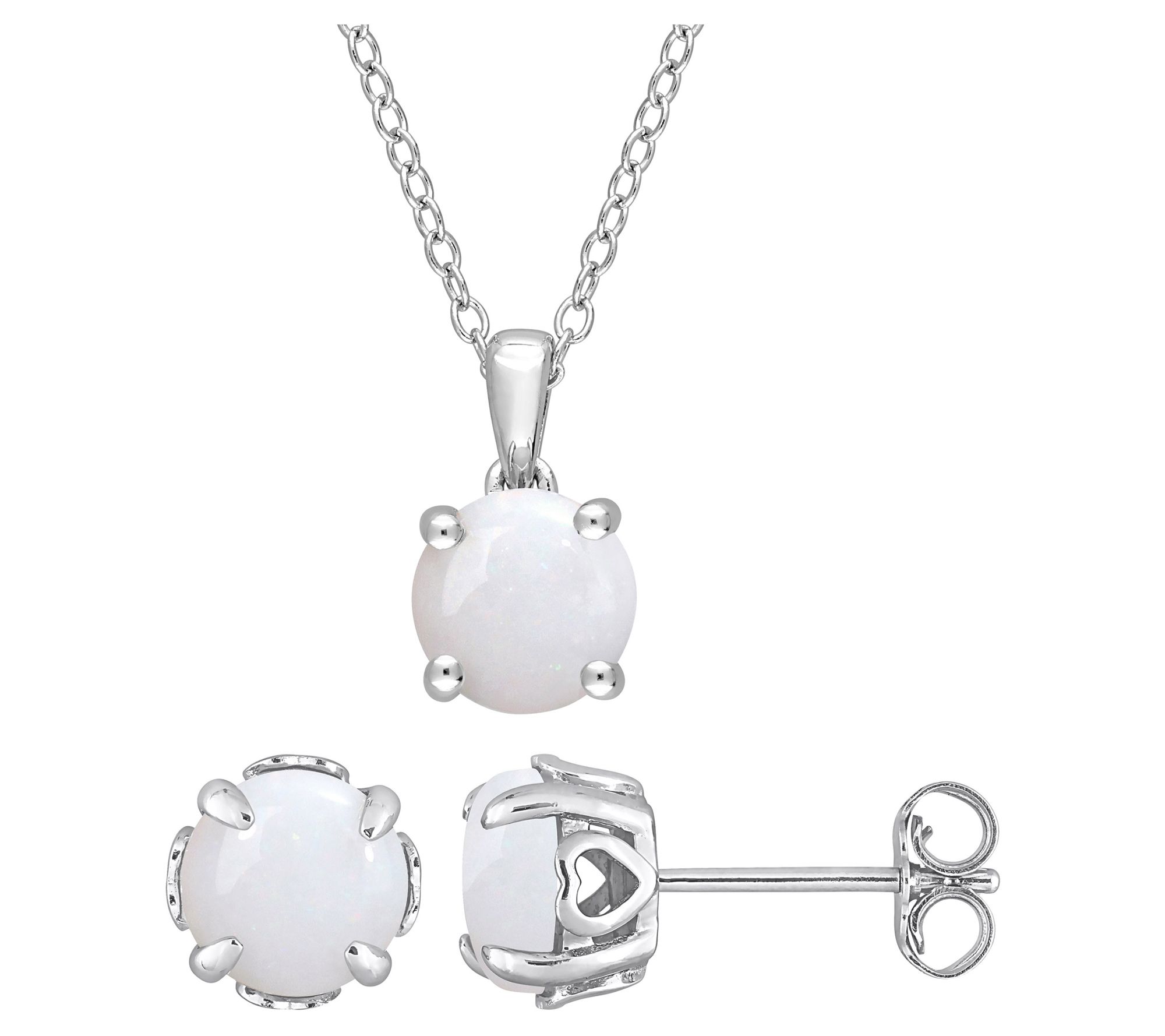 Affiniity Gems Opal Earrings & Necklace Set, St erling Silver