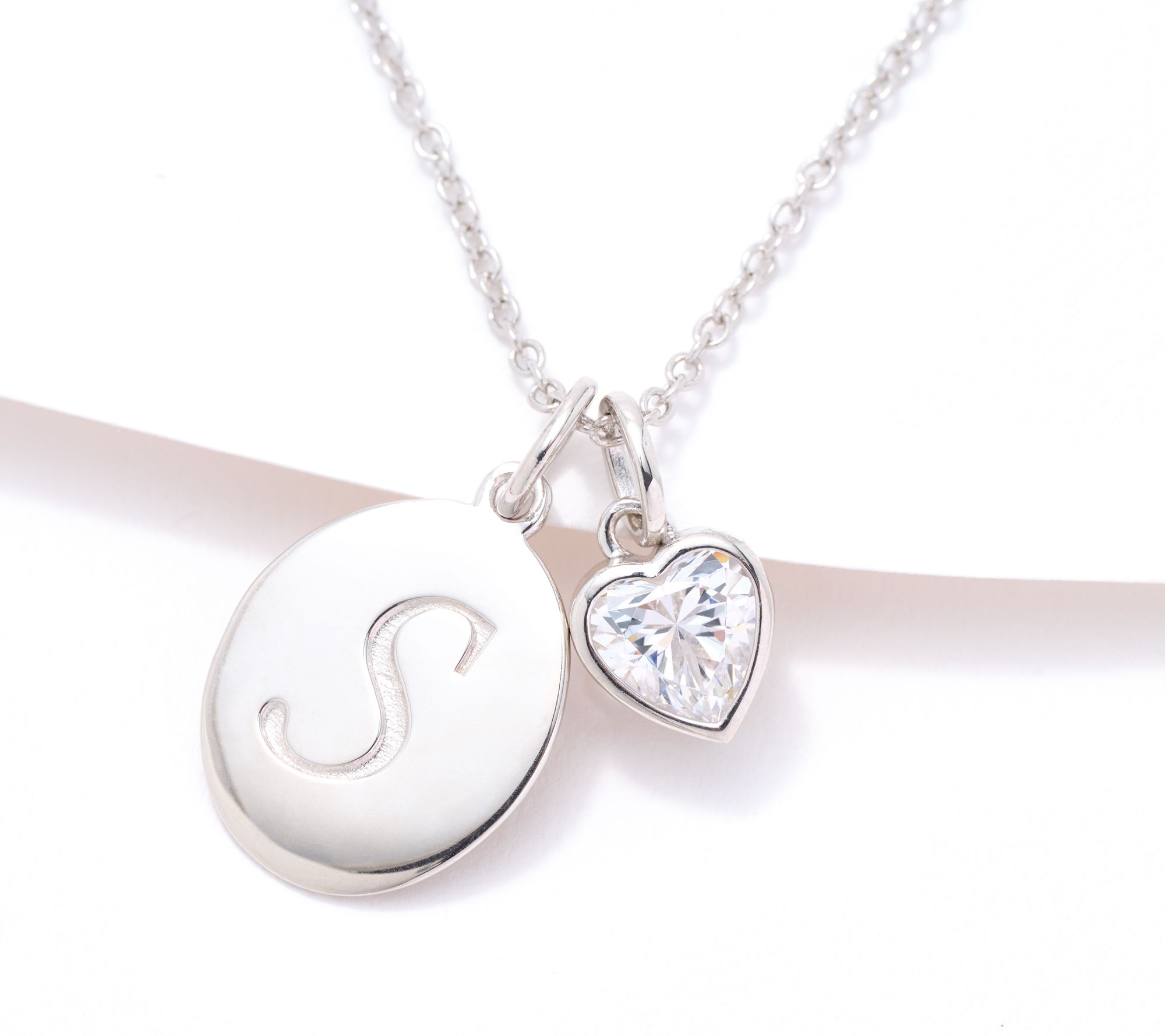 Diamonique Classics Initial Charm Necklace, Sterling Silver