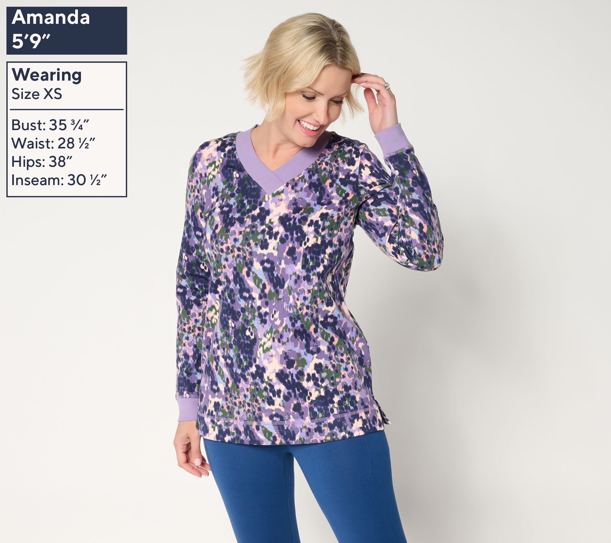 Denim & Co. Active Regular Brushed Back French Terry Printed Tunic