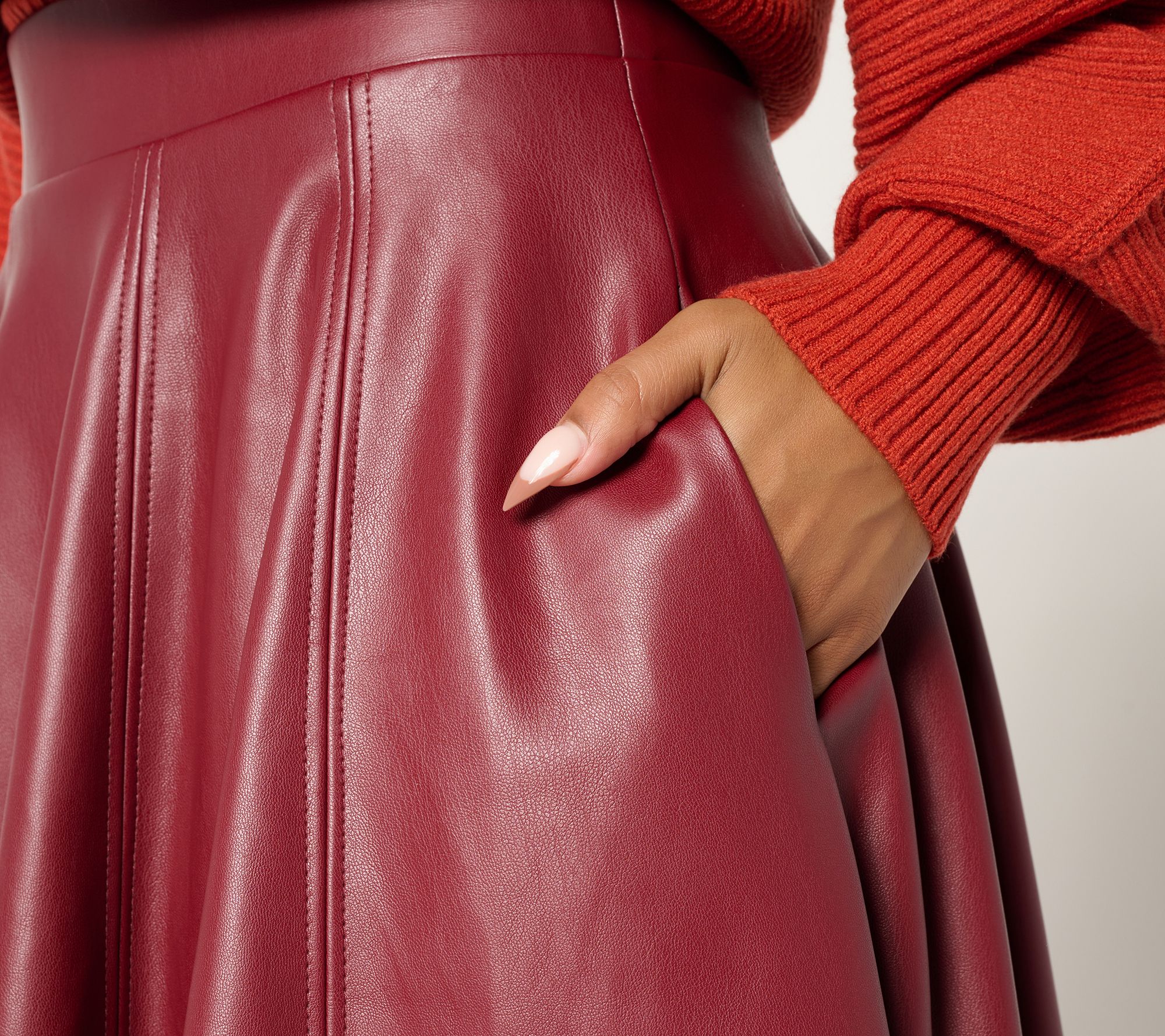 Carla Rockmore Collection Petite Faux Leather Circle Skirt