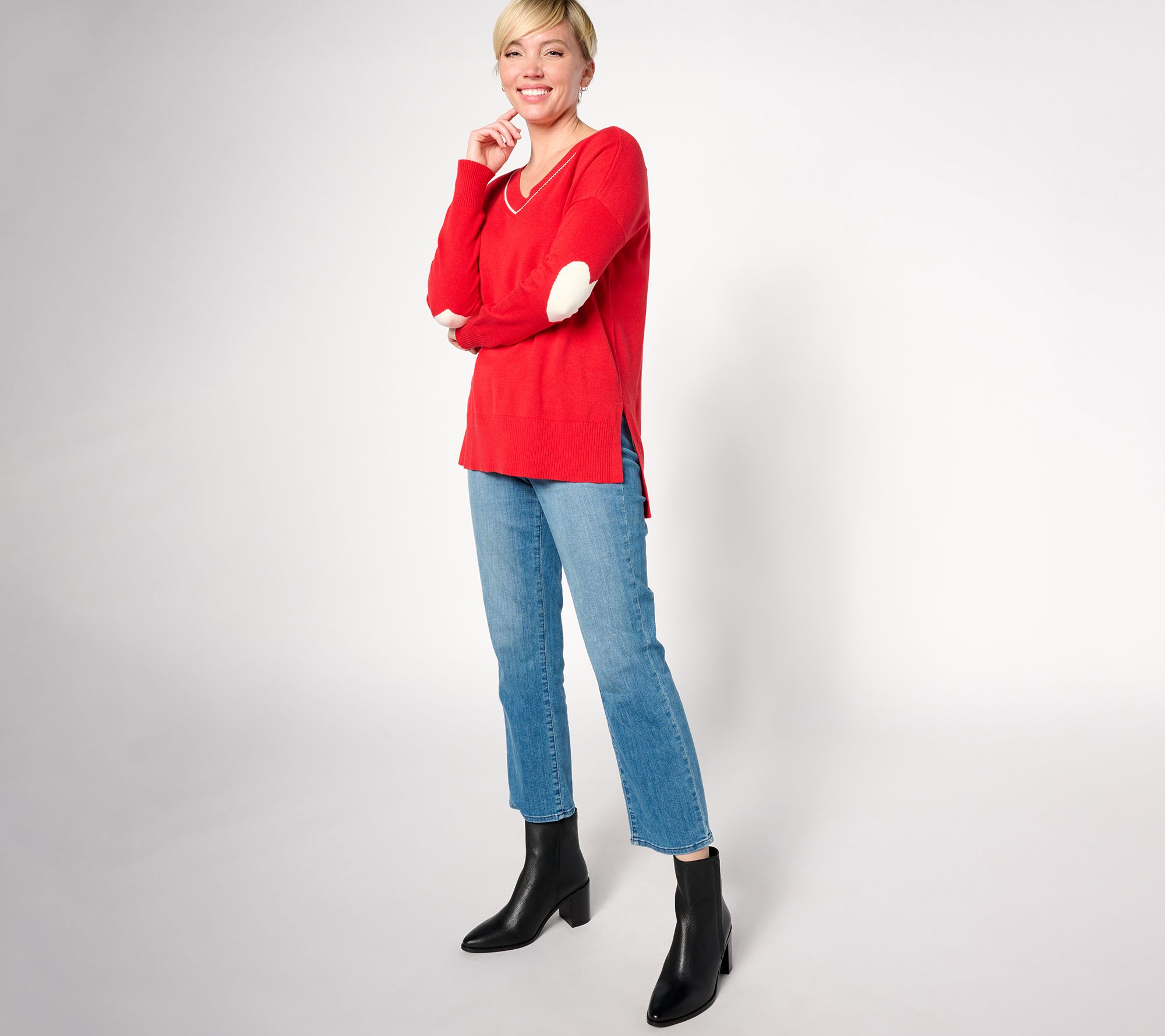 Studio Park x Amy Stran V-Neck Heart Sleeve Sweater