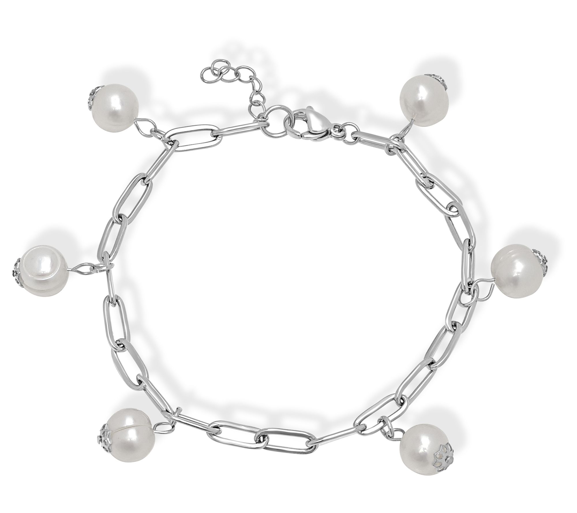 Steel by Design Paperclip Link Cultured Pearl Charm Bracelet