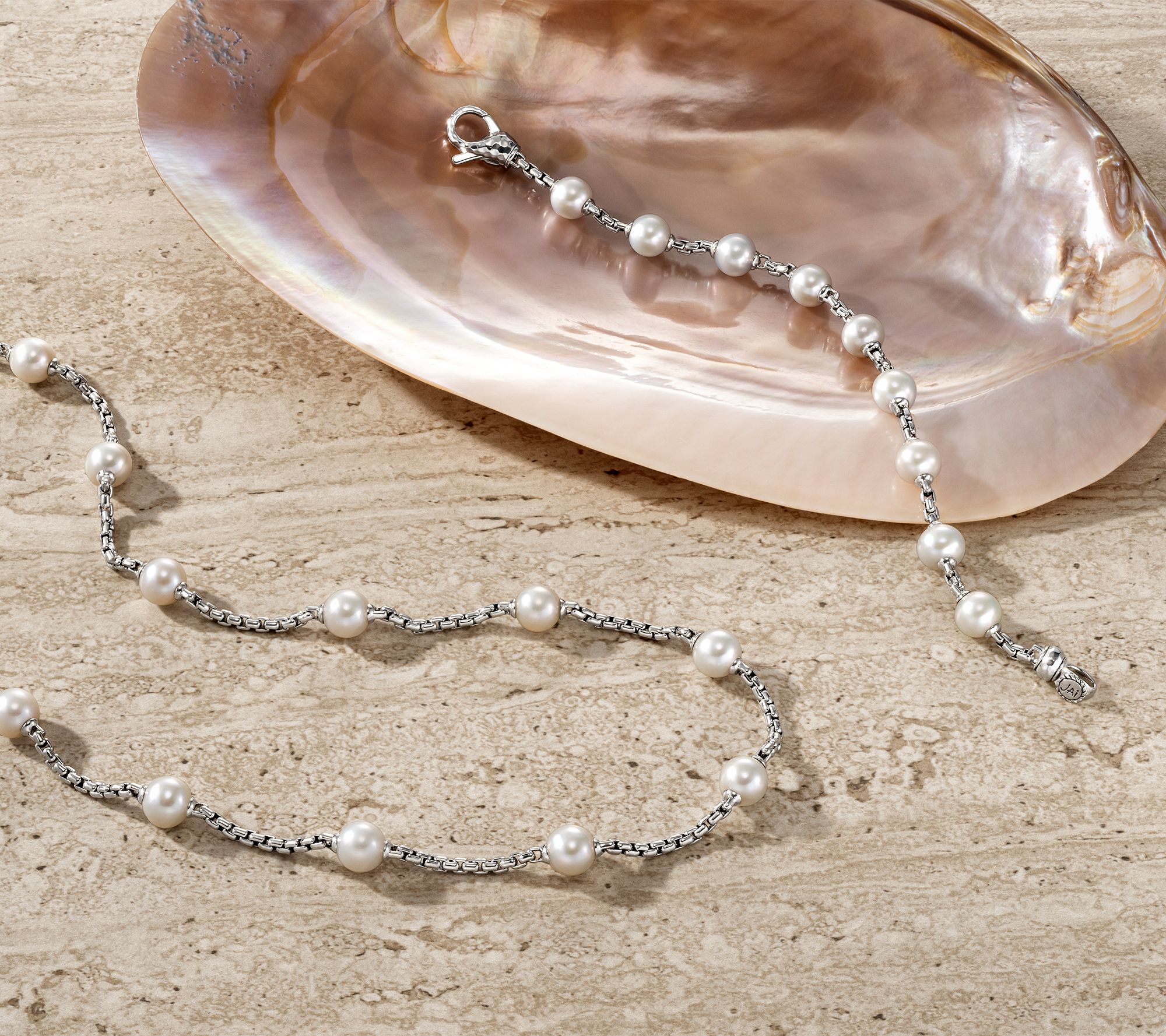 JAI Sterling Silver Cultured Pearl 2.7mm Box Chain Necklace