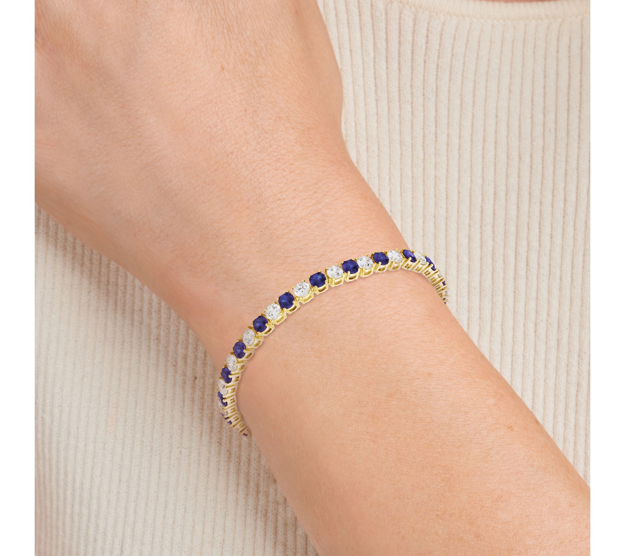 Moissanite & Created Sapphire Tennis Bracelet,18k Gold Plated