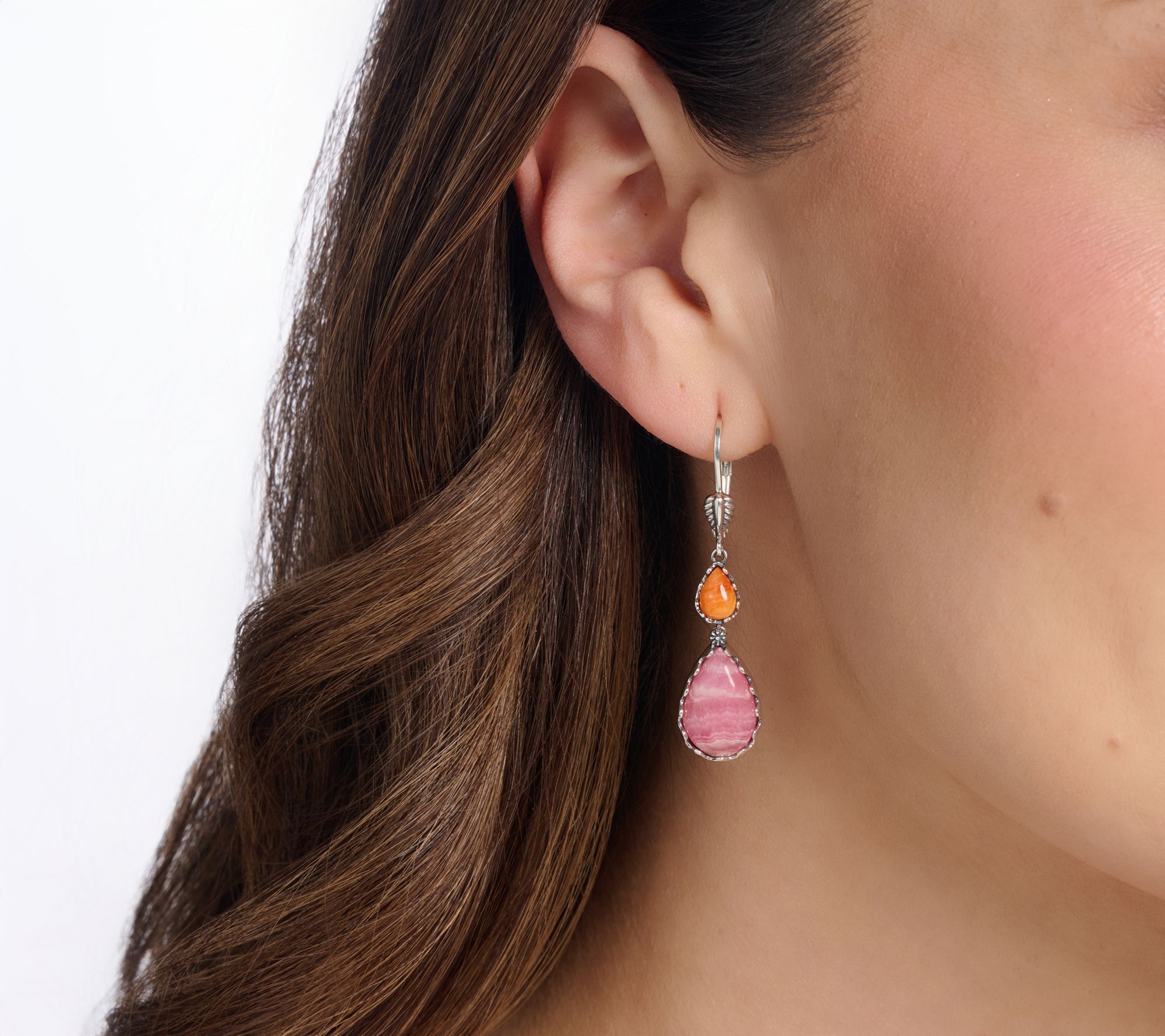 American West Sterling Double Pear Gemstone Lever Back Earrings