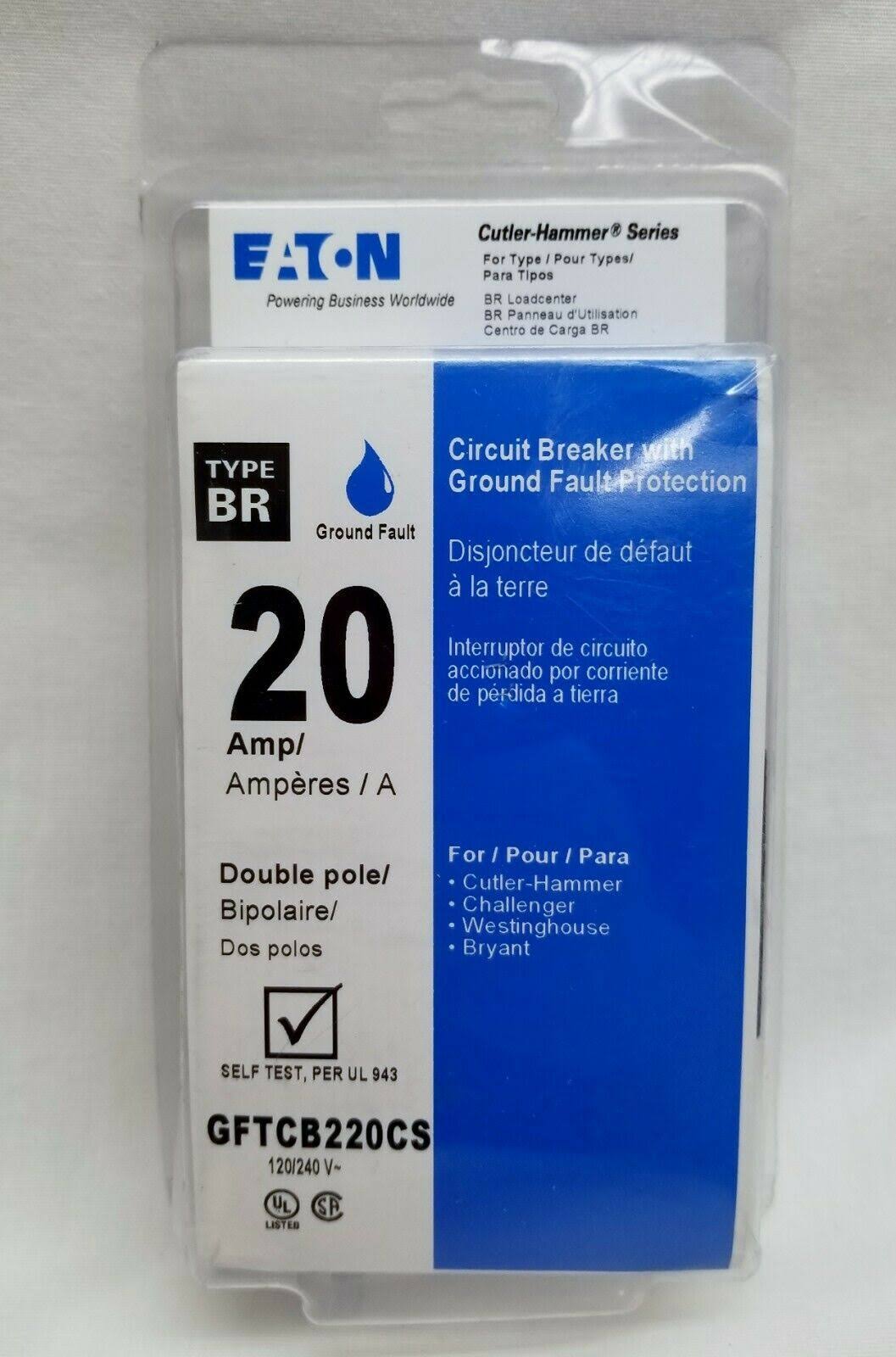 Eaton BR 20 Amp 2 Pole Self Test Ground Fault Circuit Breaker