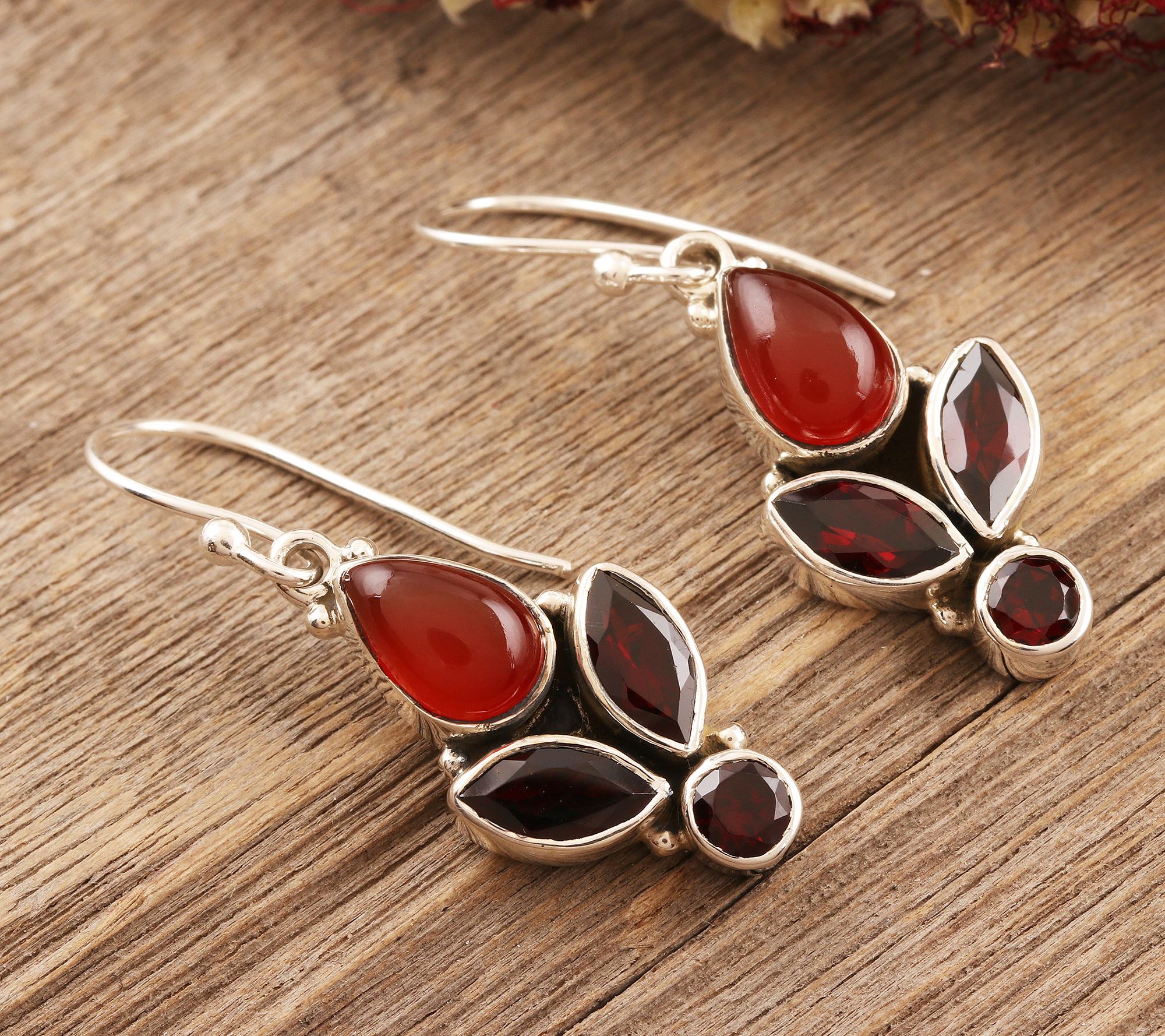 Novica Artisan Crafted Garnet & Carnelian Dangle Earrings