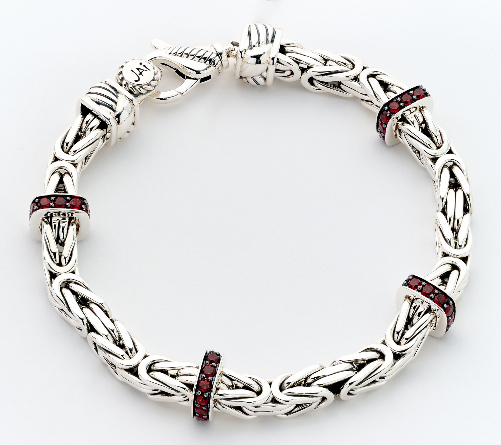 JAI Sterling Silver 5.1mm Byzantine & Pave Gemstone Bracelet