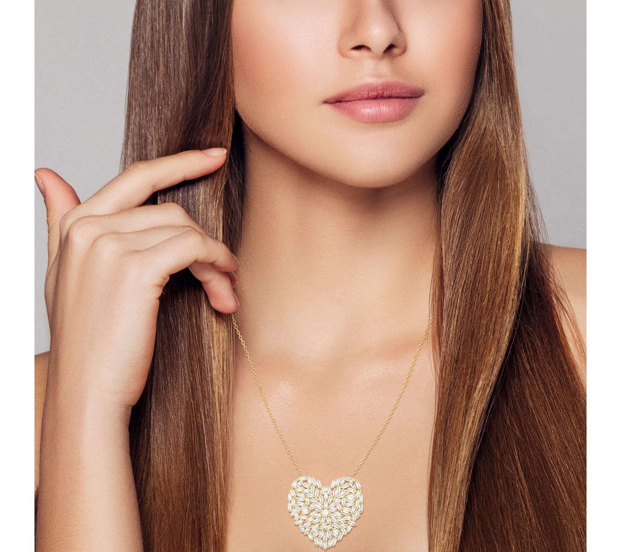 Sterlina Silver Pave Radiant Heart Necklace, Sterling