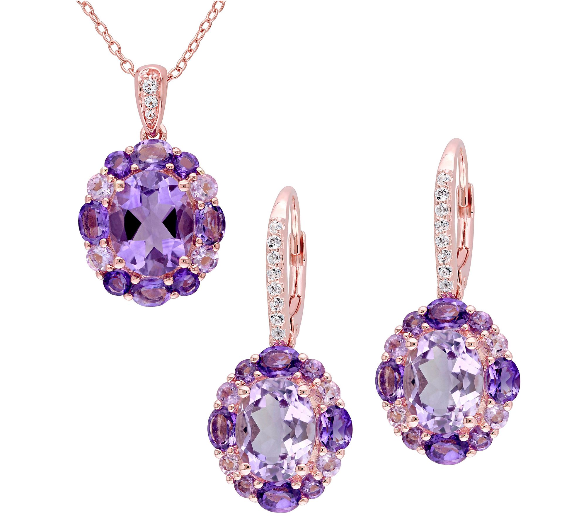 Sterling & 14K 9.15 cttw Multi-Gem Necklace & Earrings Set