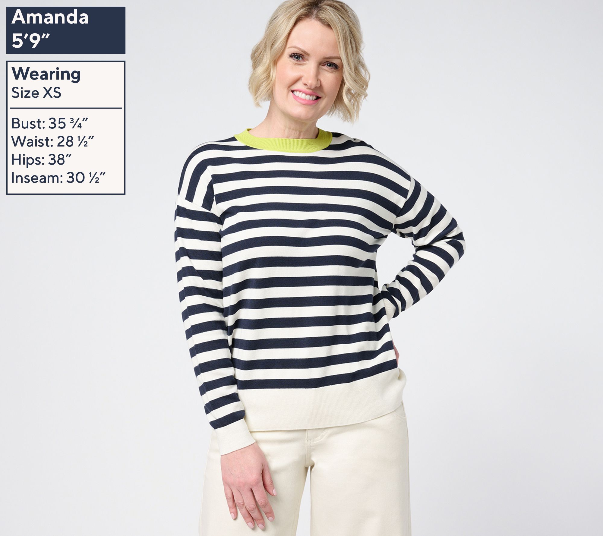 Carla Rockmore Collection Contrast Trim Striped Sweater