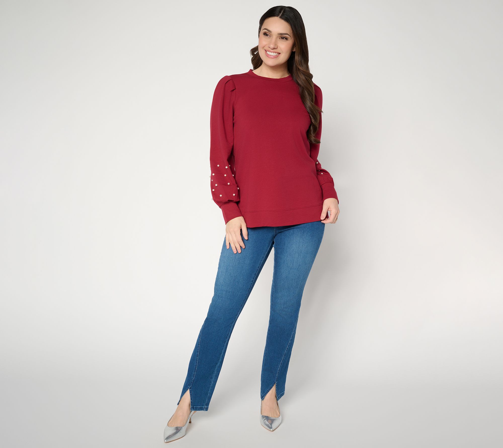 Jingle Belles by Kim Gravel Uptown Pearls Blouson Sleeve Sweatshirt