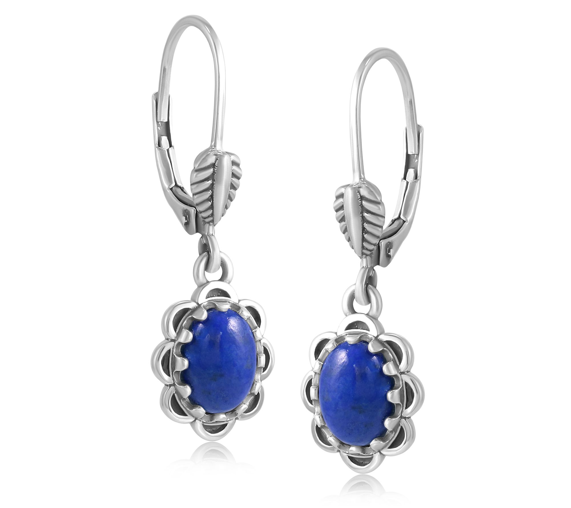 American West Sterling Gemstone Concha Lever Back Earrings