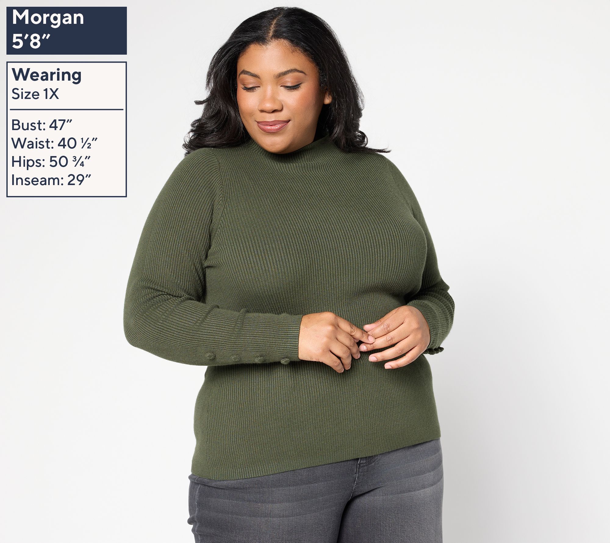 Studio Park x Sandra Bennett Mock Neck Sweater with Covered Buttons