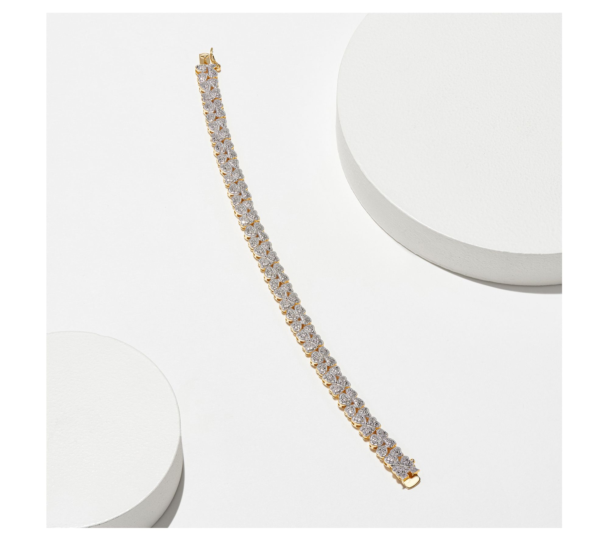 18K Gold Plated Accent Diamond Heart Cluster Tennis Bracelet