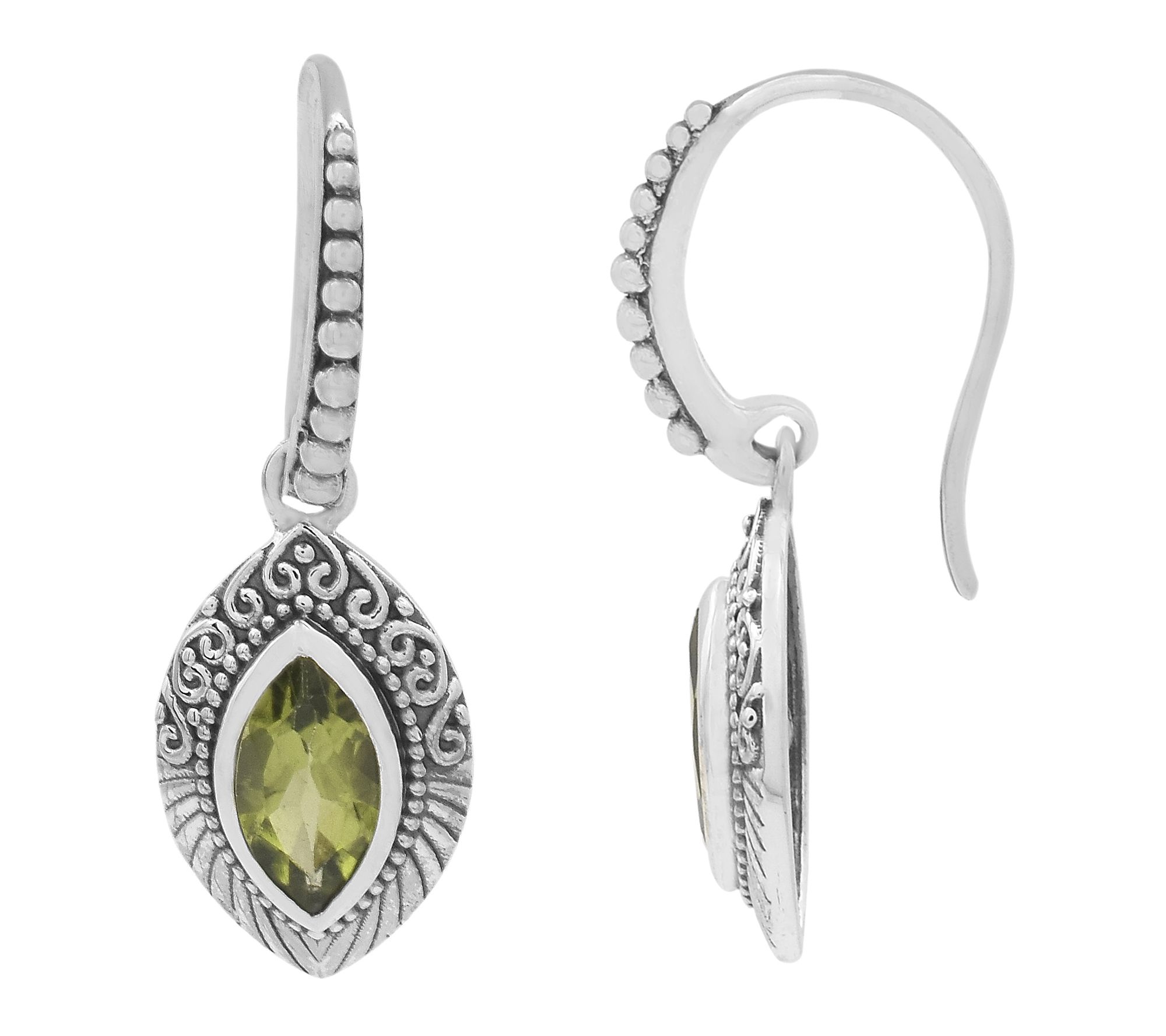 Artisan Crafted Peridot Marquise Dangle Earrings, Sterling