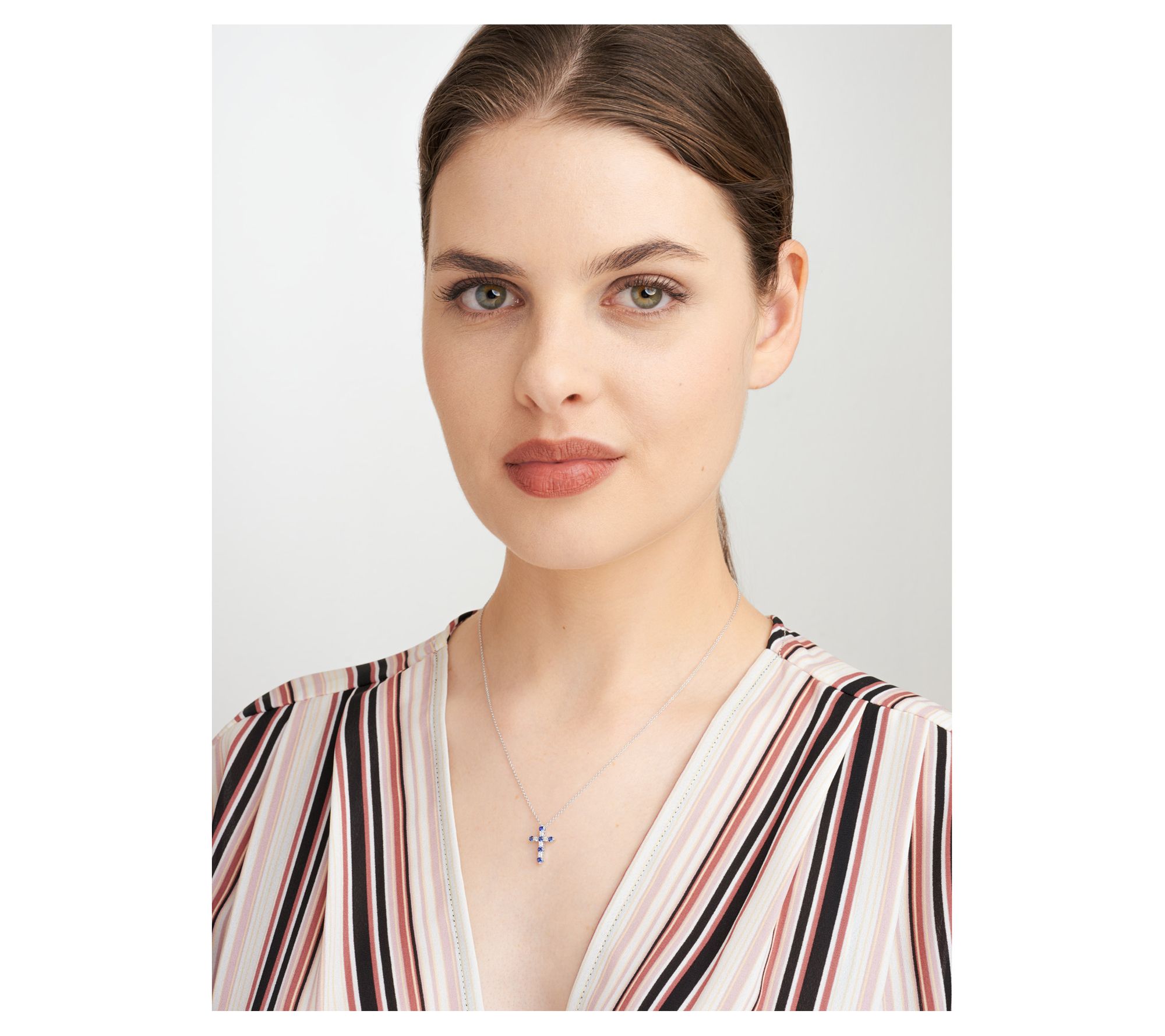 LuxLab Grown Sapphire & Diamond Cross Necklace, Sterling