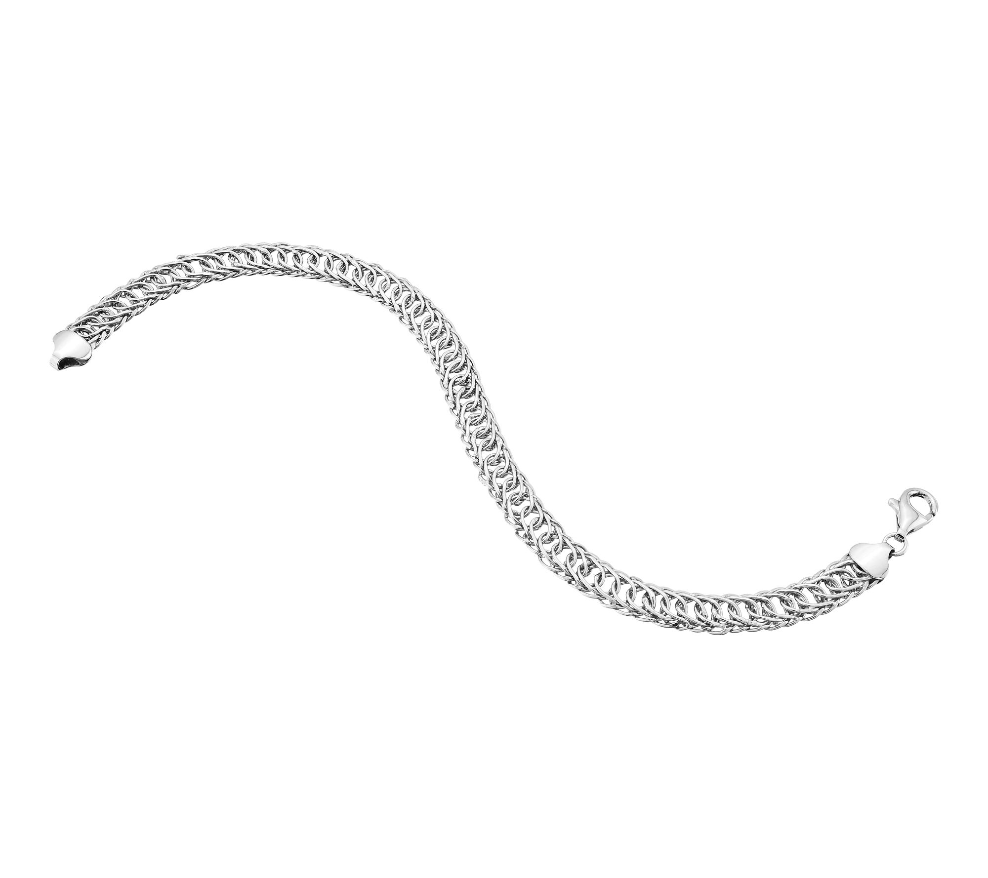 Silver Style Curved Interlocking Oval Link Bracelet, Sterling