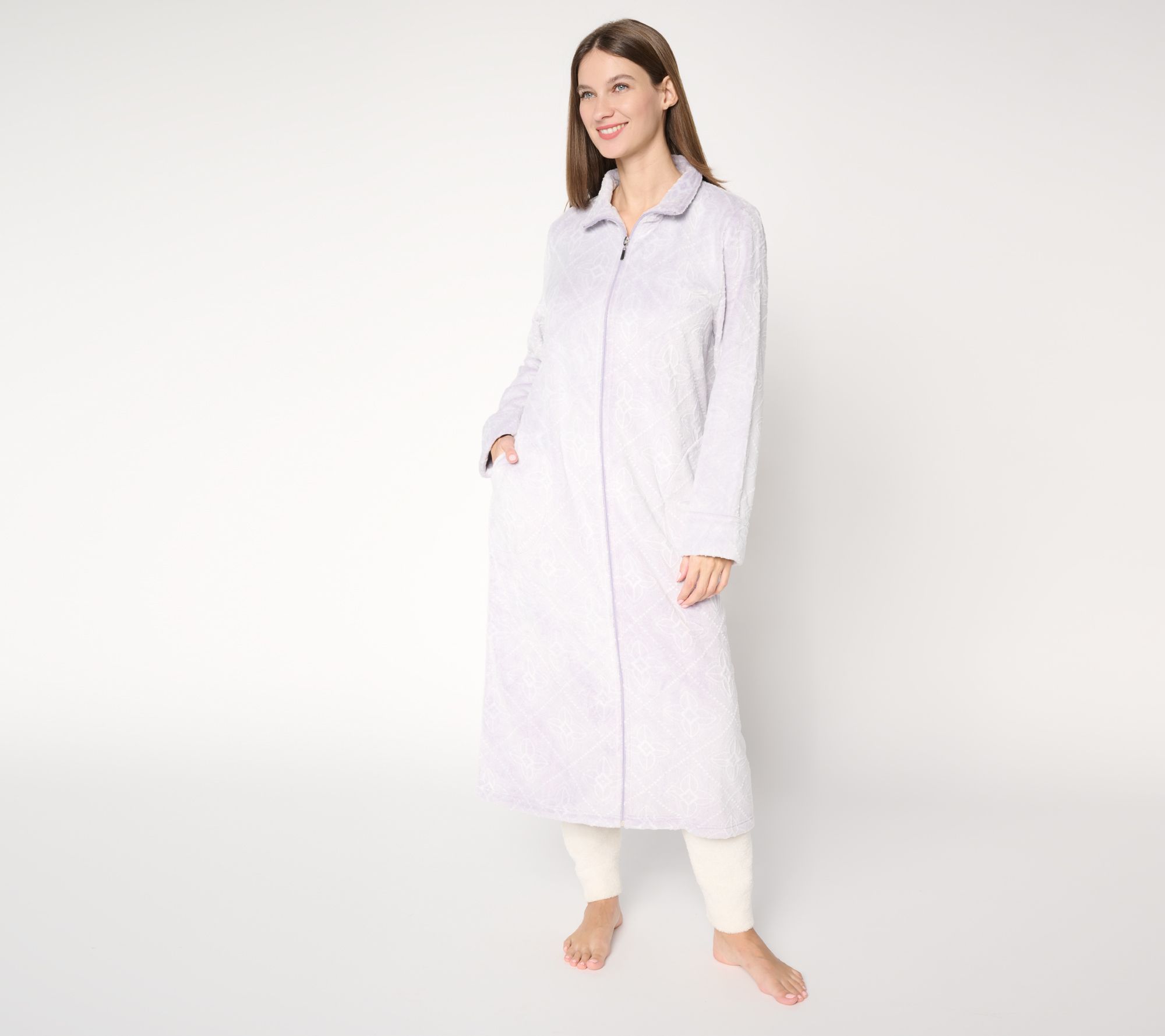 Stan Herman Burnout Silky Plush Zip Robe