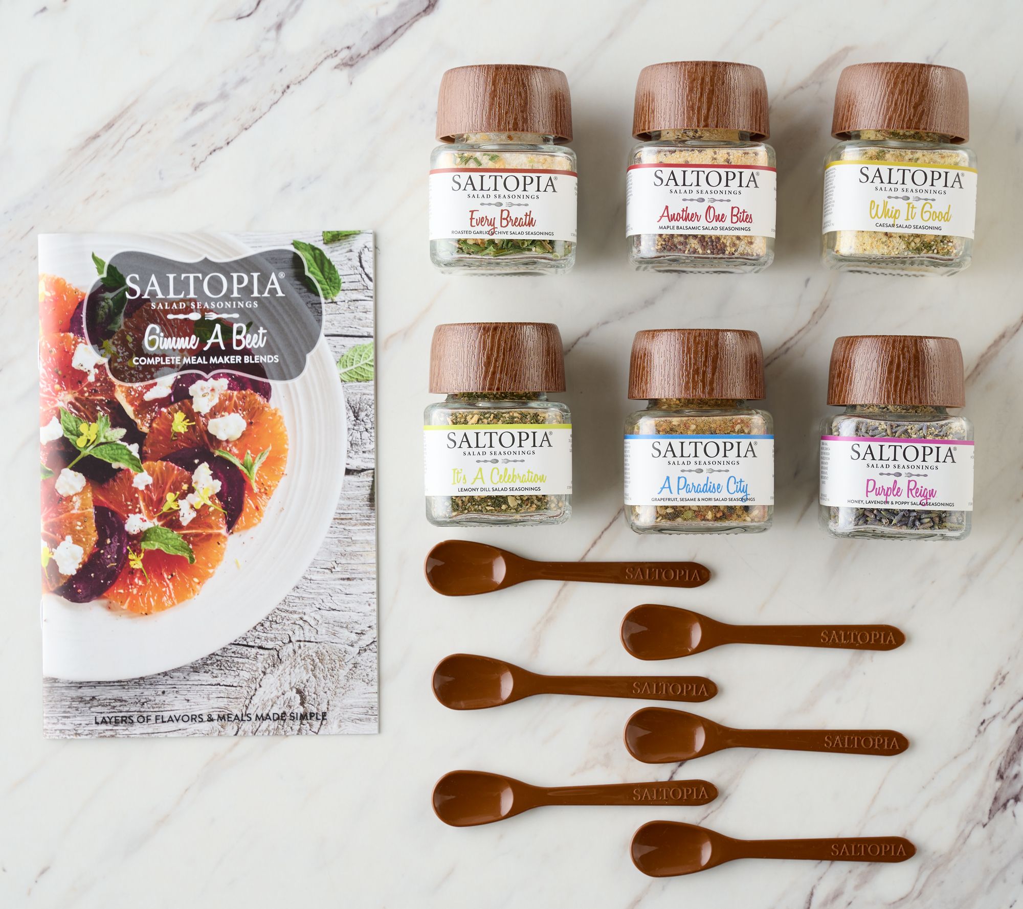 Saltopia (6) 3.4-oz Summer Salad Seasonings & Recipe Booklet