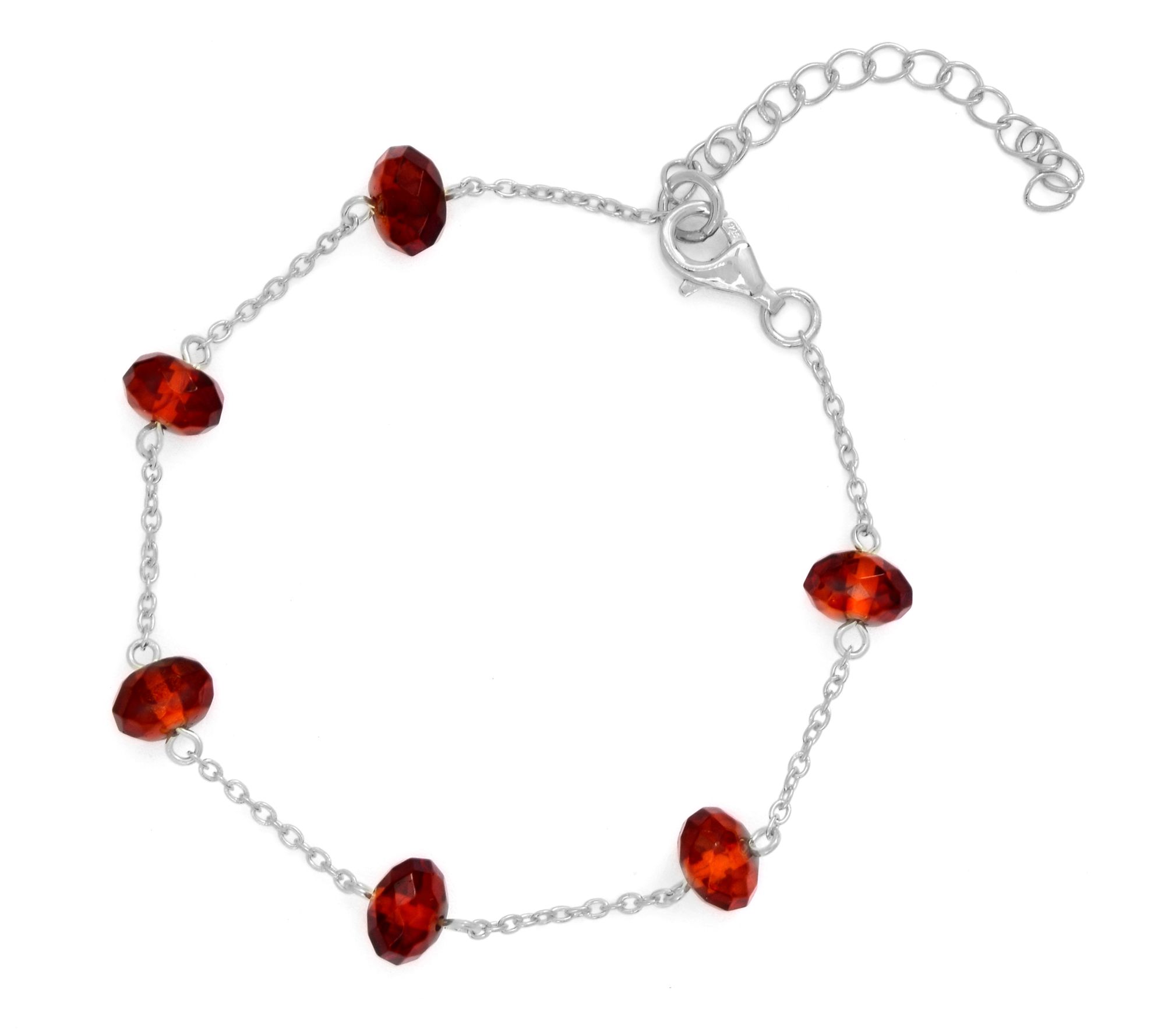 Affinity Gems Amber Bead Station Bracelet, Sterling Silver