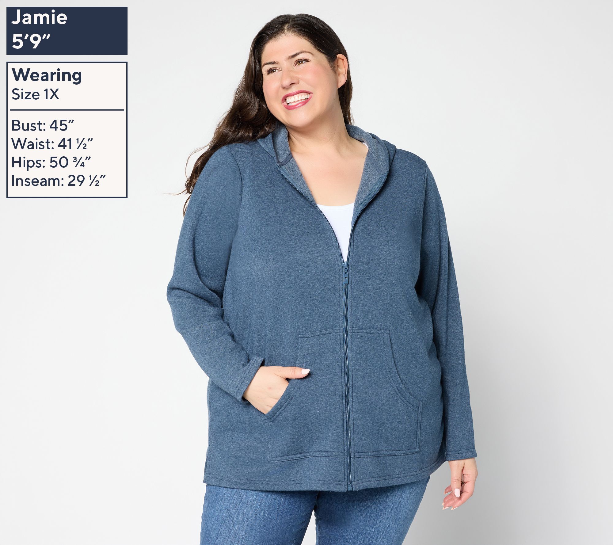 Belle by Kim Gravel Sponge Fleece Zip Front Hooded Jacket