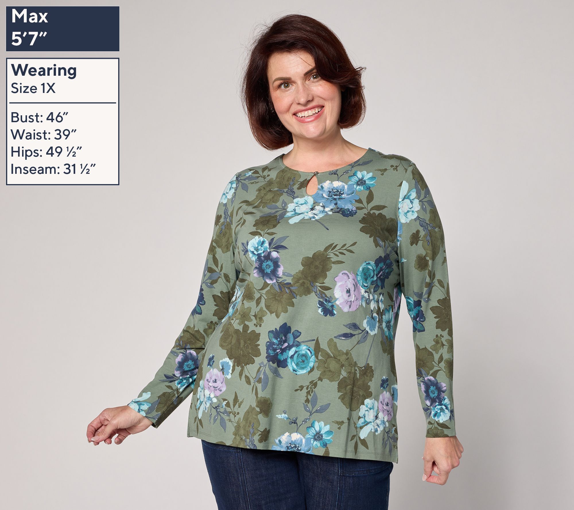 Denim & Co. Printed So Soft Jersey Keyhole Top