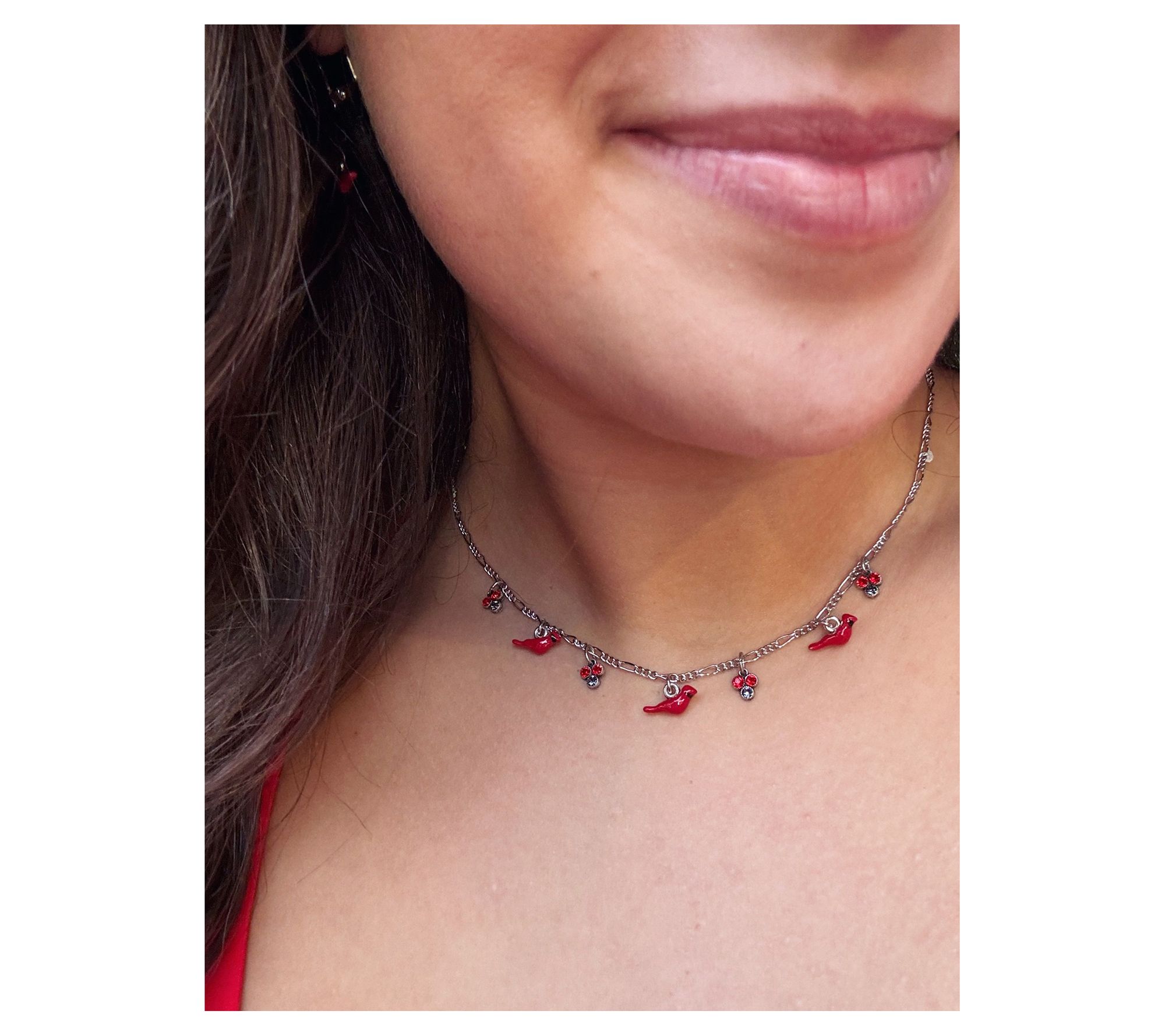 Anne Koplik Enamel Cardinal & Crystal Collar Necklace