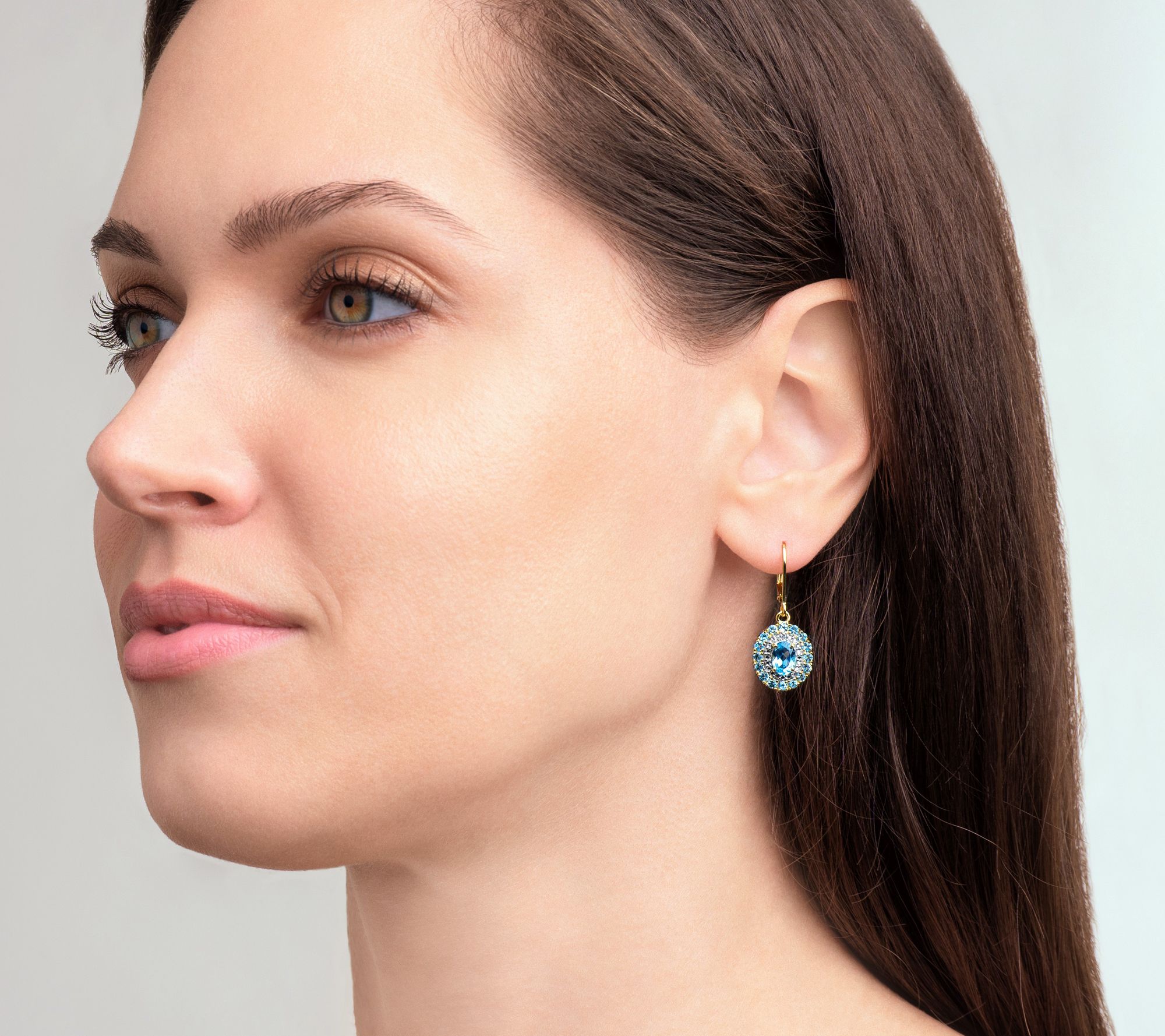 Affinity Gems Blue Topaz & Diamond Earrings, 18K Gold Plated