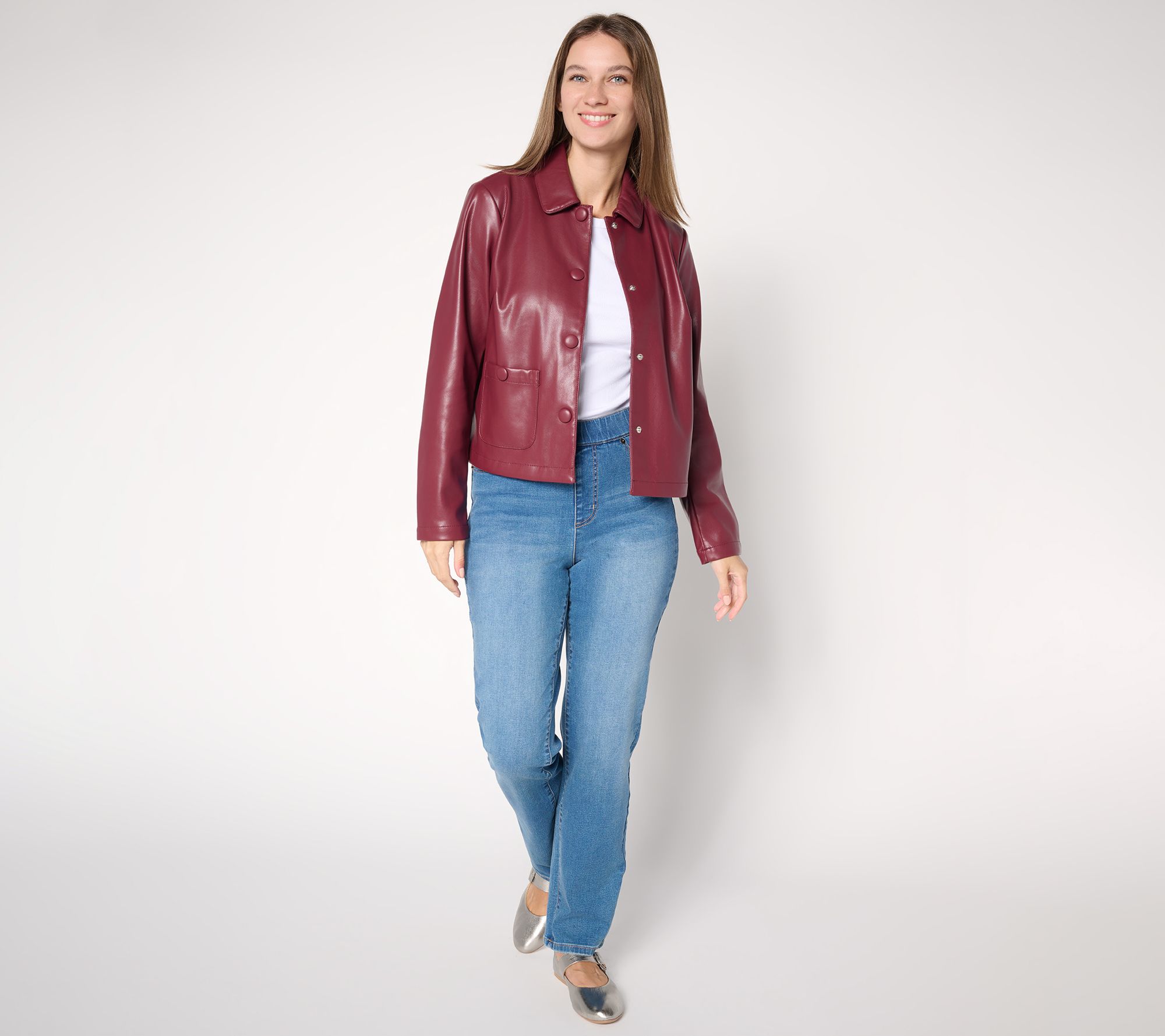 Studio Park x Sandra Bennett Faux Leather Snap Front Jacket