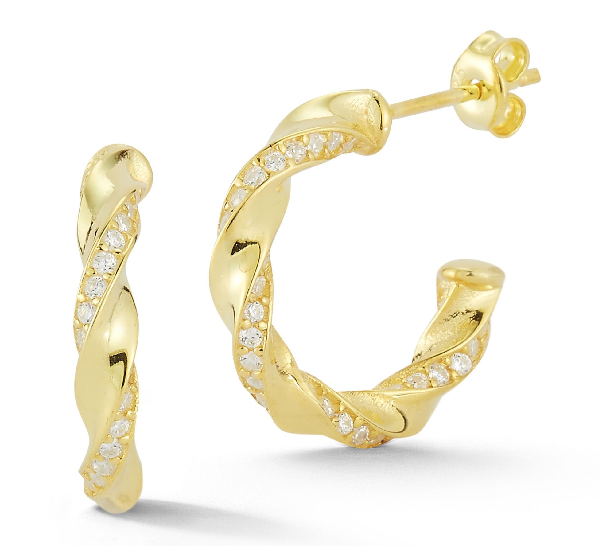 Sterlina Silver Pave Twist Hoop Earrings, Sterling