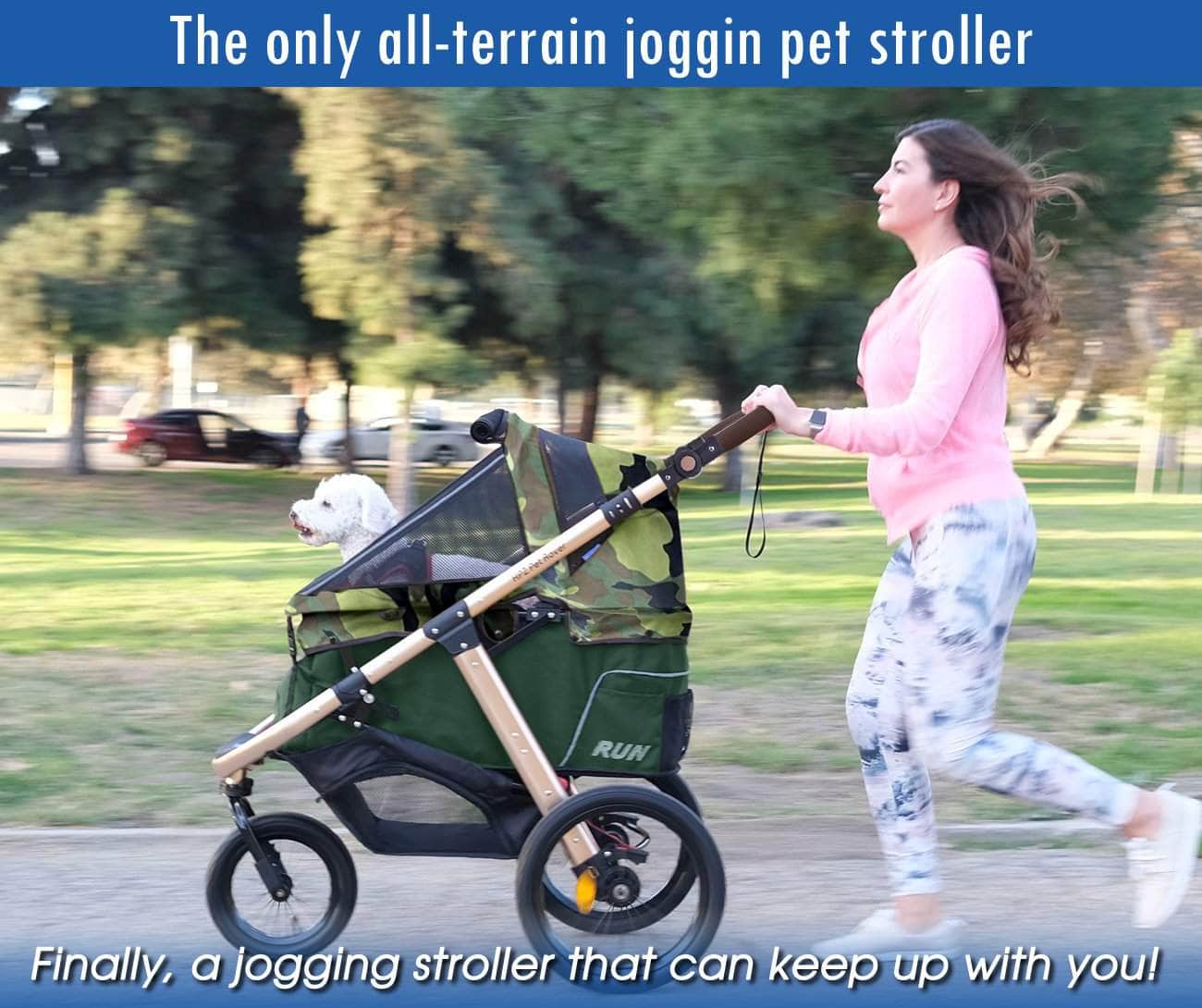 HPZ™ PET ROVER RUN Performance Jogging Sports Stroller for Small/Medium Dogs, Cats and Pets (Green Camo)