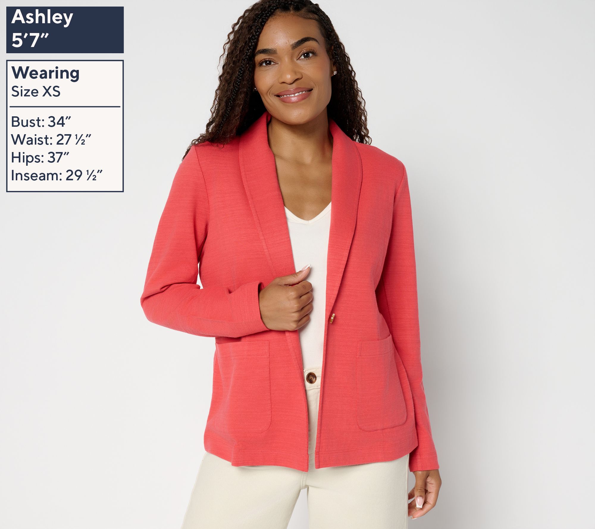 Denim & Co. Textured Cotton Button Front Blazer with Pockets