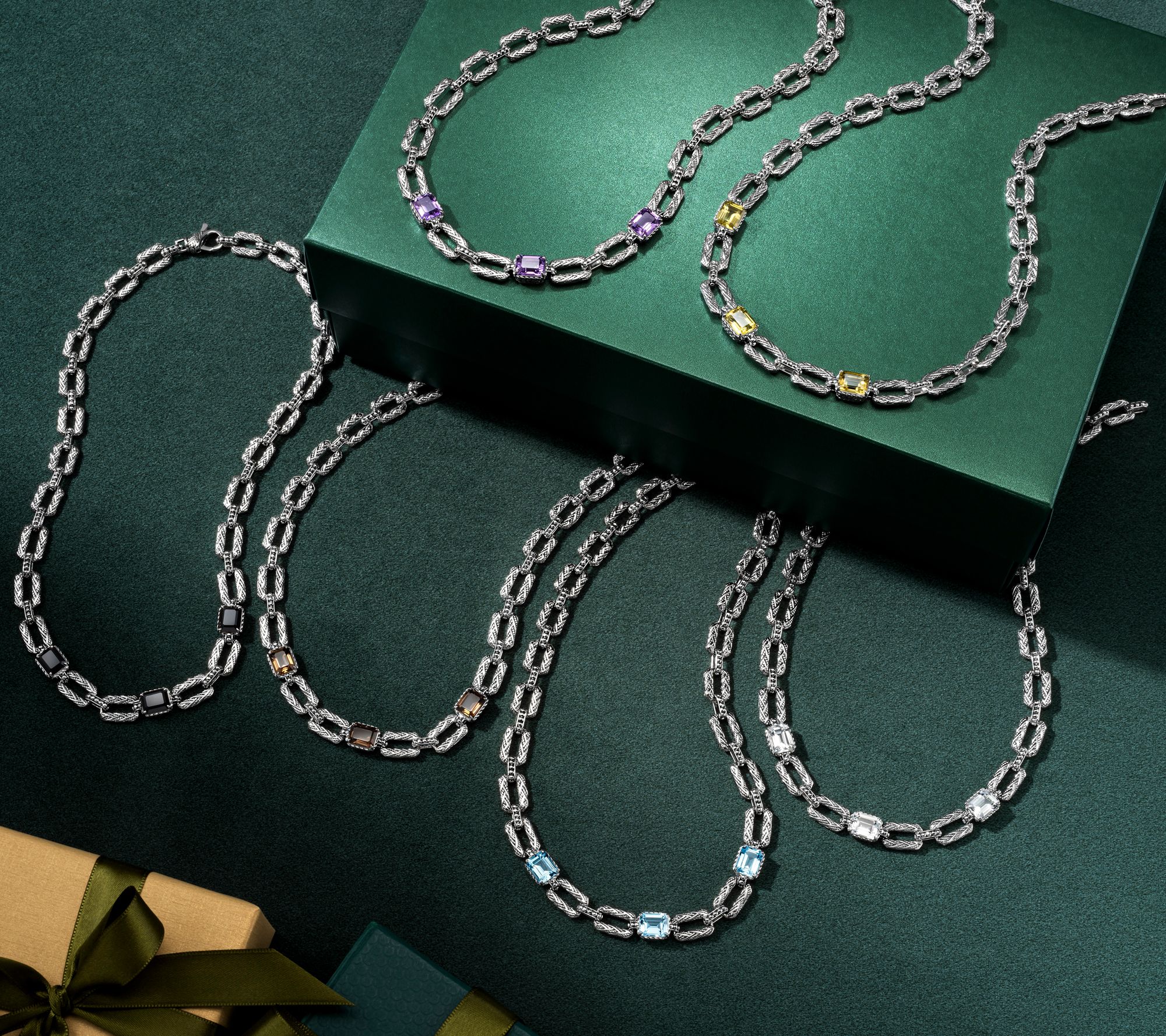 JAI Sterling Silver Legacy Woven Emerald Cut Gem 20