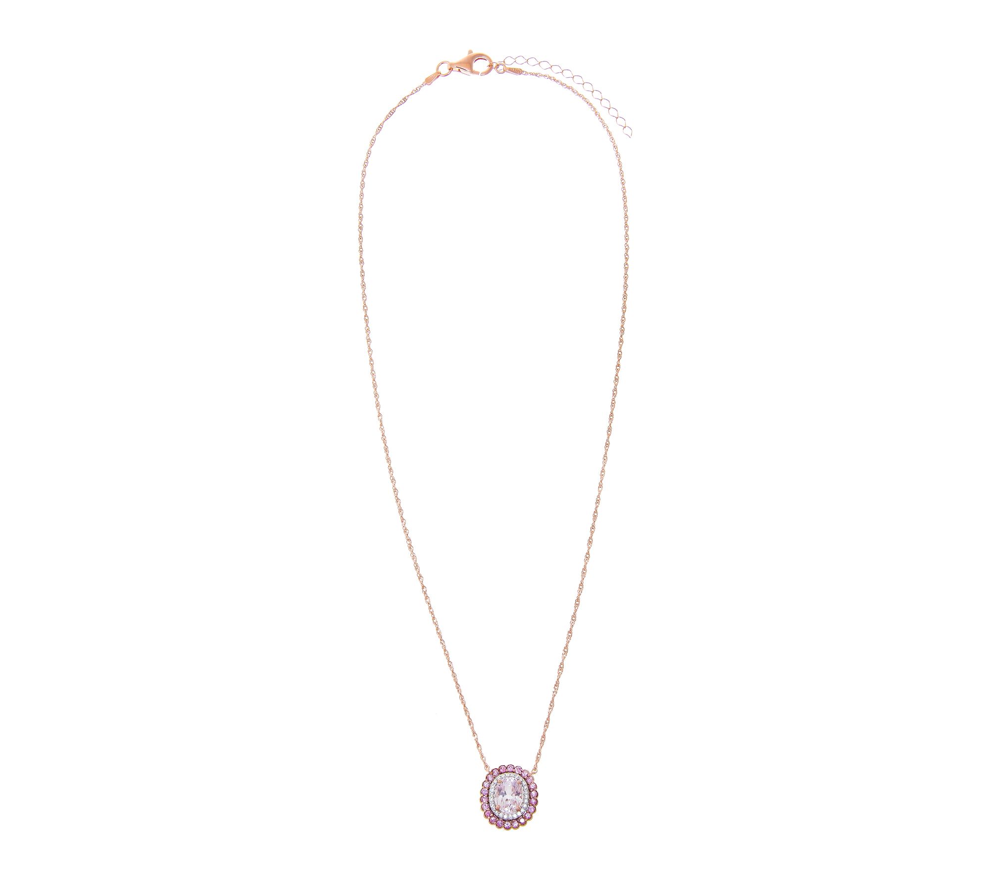 Affinity Gems Kunzite & Pink Sapphire Halo Necklace, Sterling