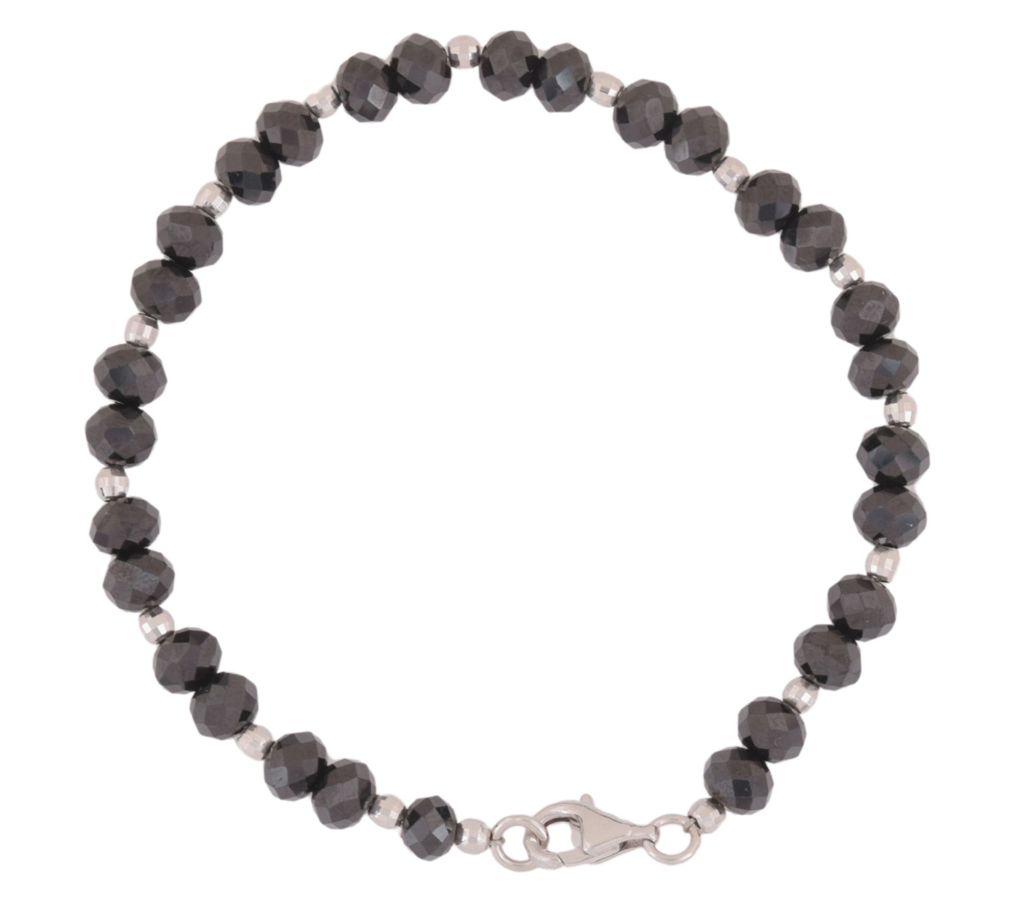 925 Sterling Silver Black Spinel Beaded Bracelet